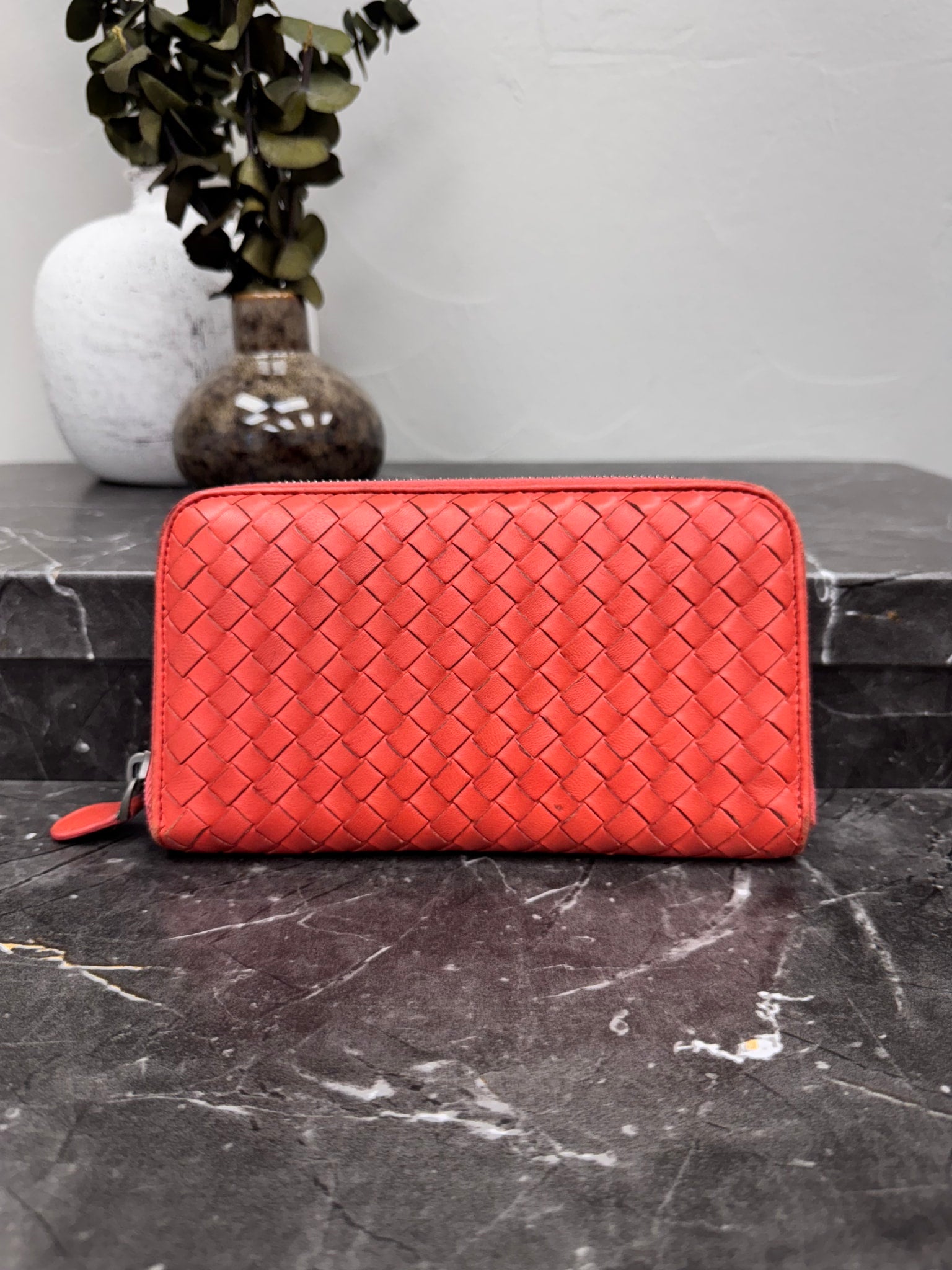 Bottega Veneta Red Intrecciato Wallet