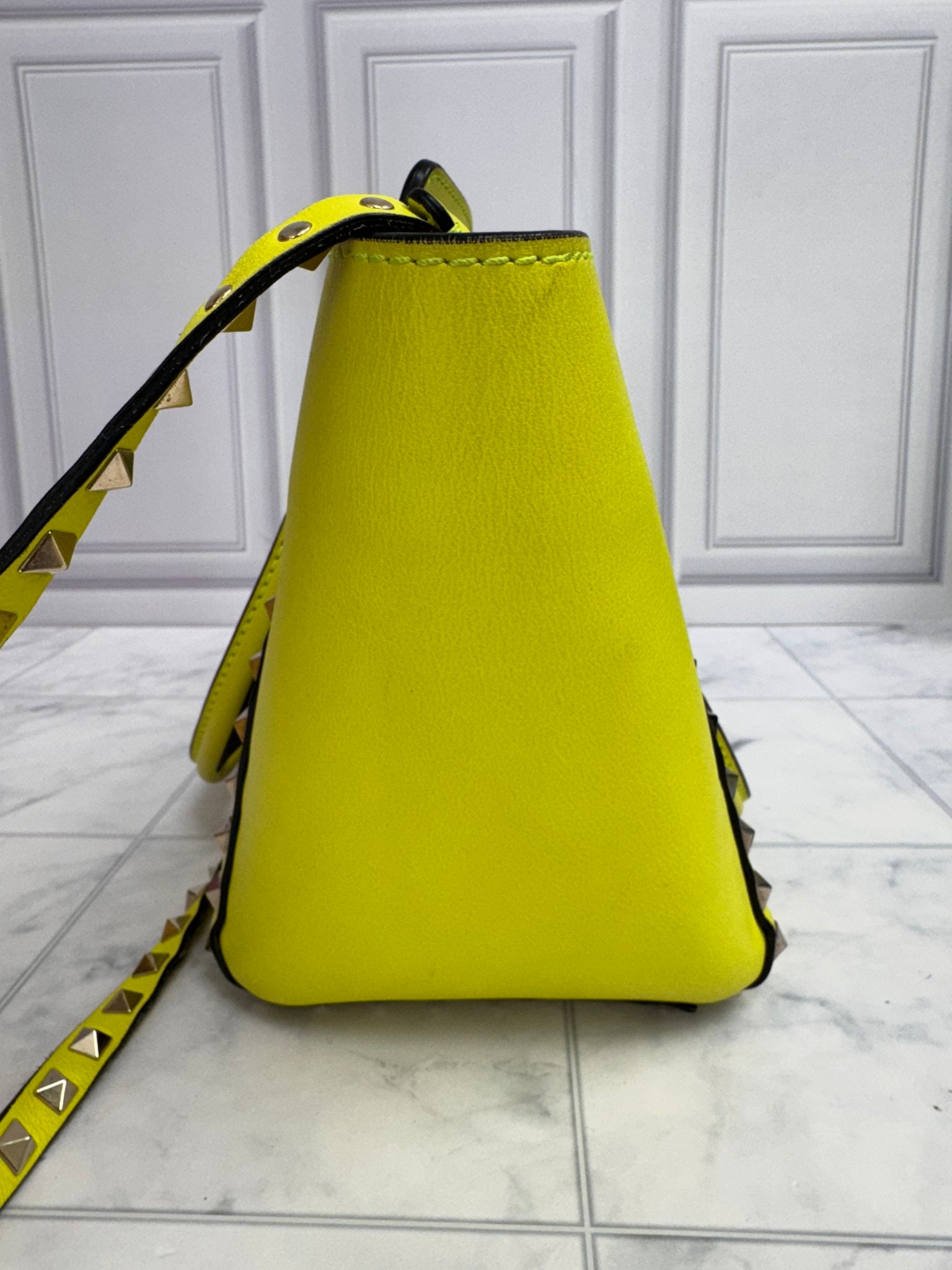 Valentino Yellow Leather Rockstud Double Handle Tote Bag