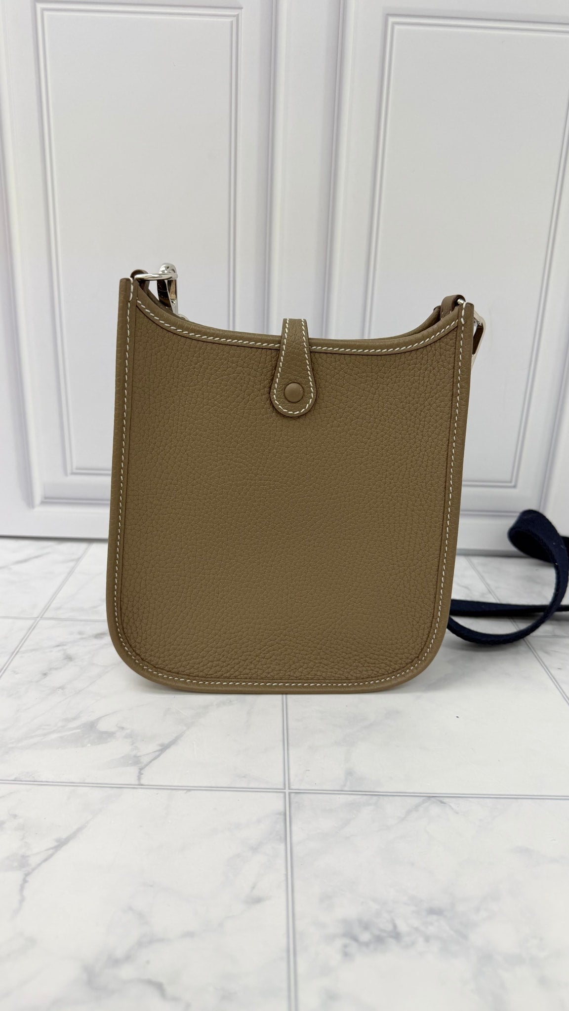 Hermes Etoupe Clemence Leather Mini Evelyne TPM 16 Crossbody Bag 
