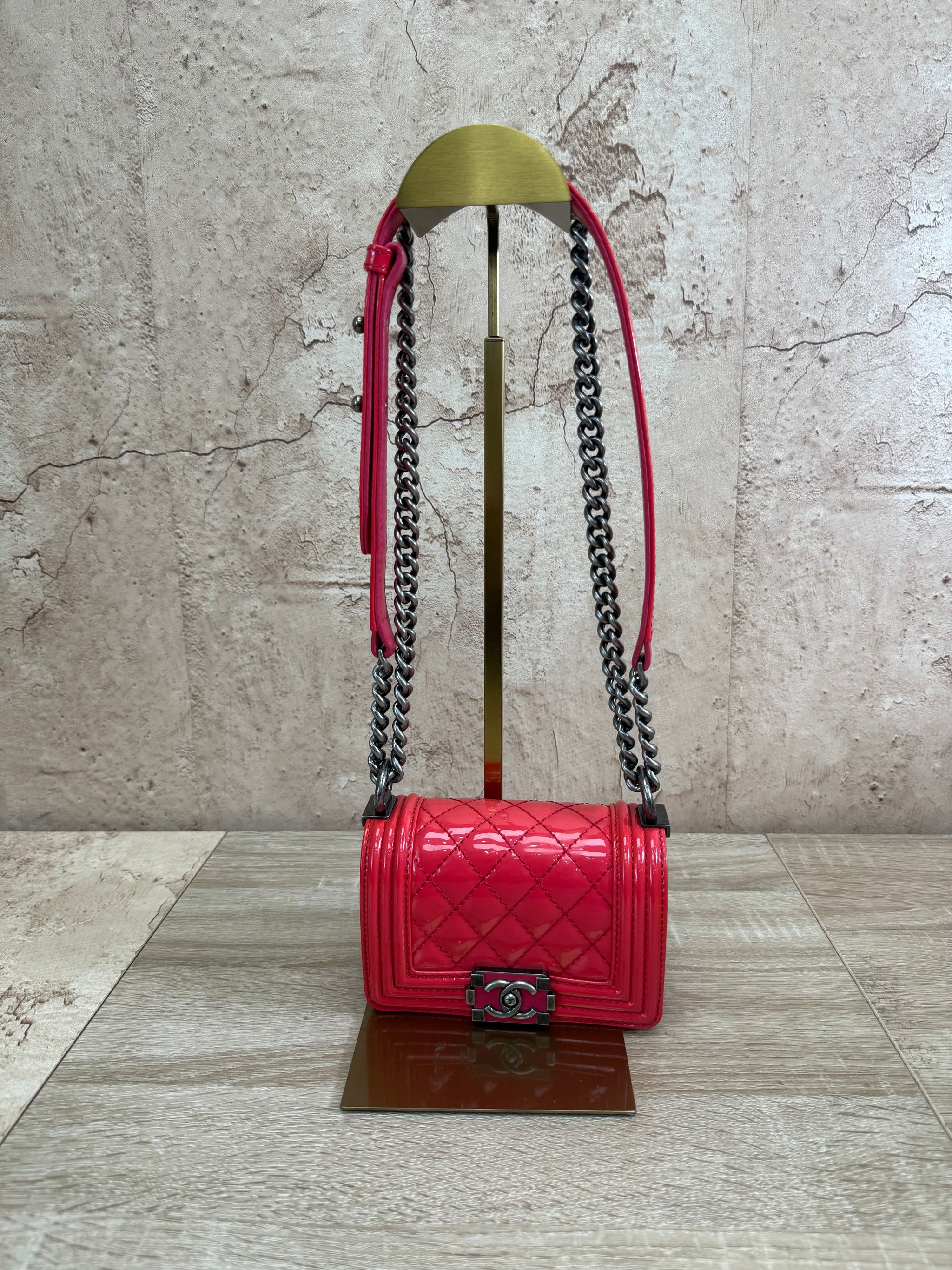 Chanel Pink Quilted Patent Leather Mini Boy Bag