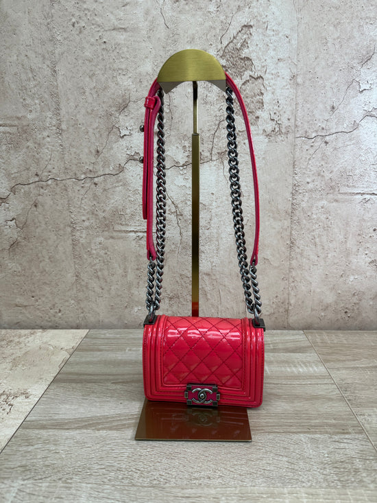 Chanel Pink Quilted Patent Leather Mini Boy Bag