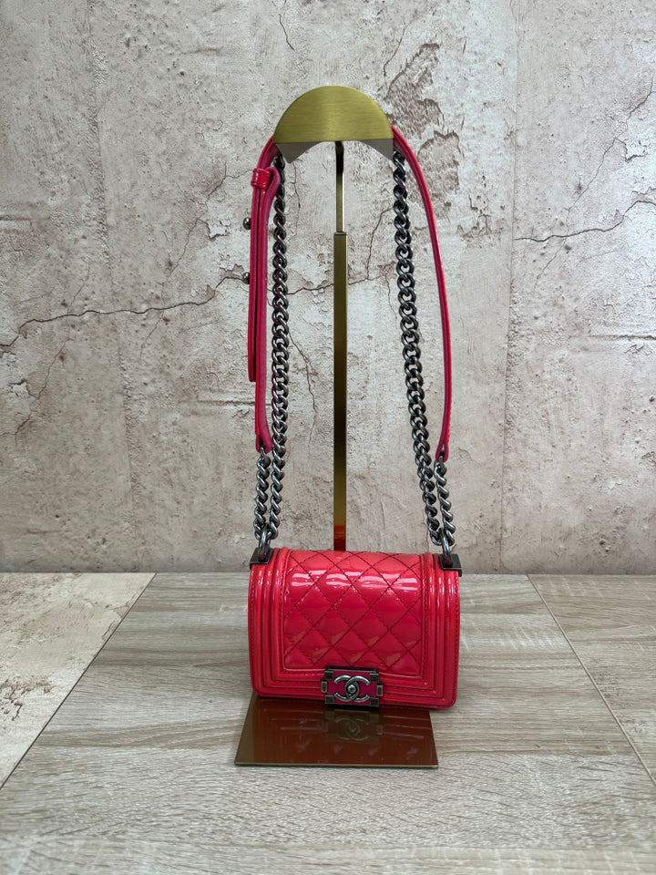 Chanel Pink Quilted Patent Leather Mini Boy Bag