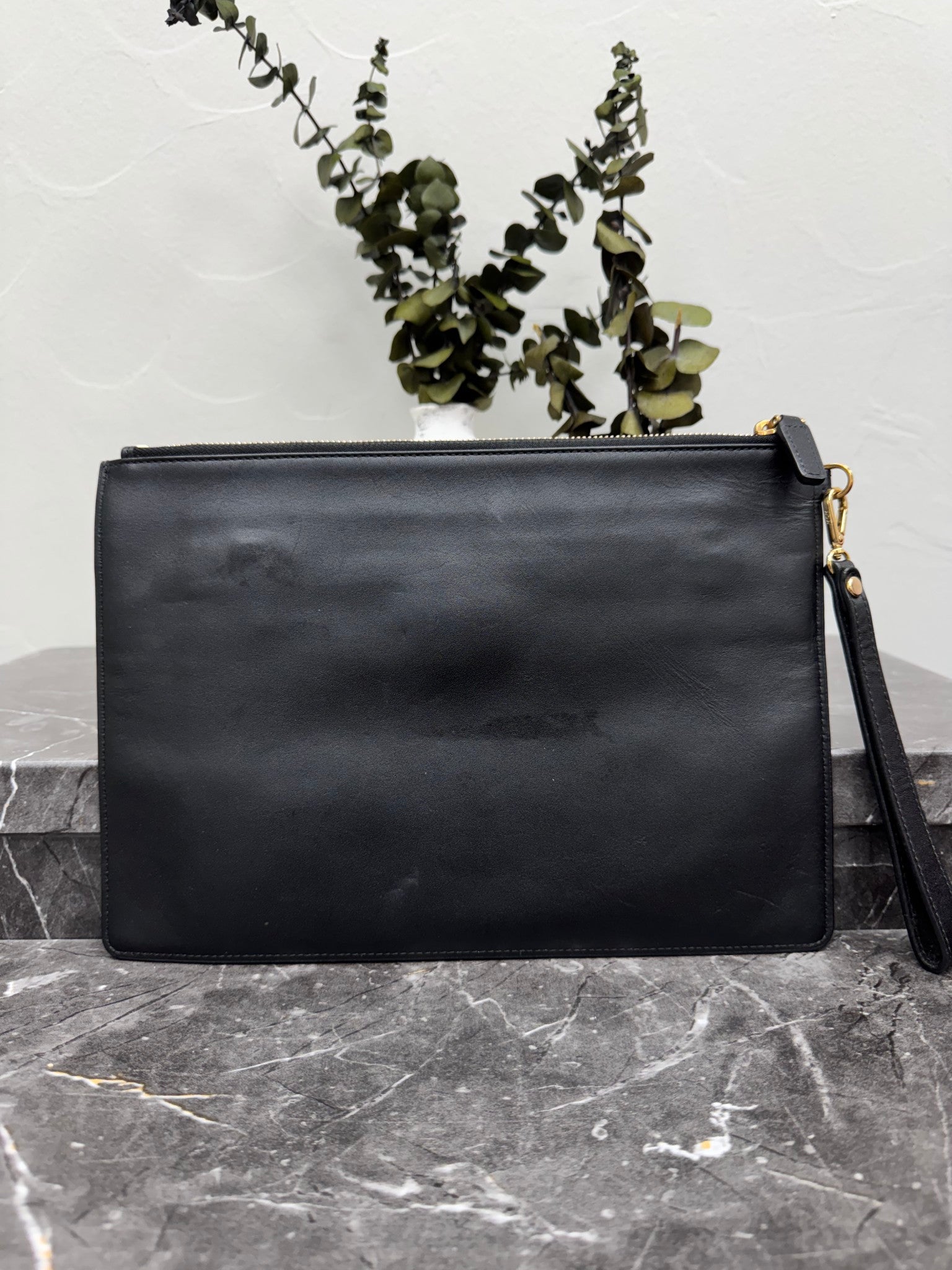 MCM Black Studded Snakeskin Clutch