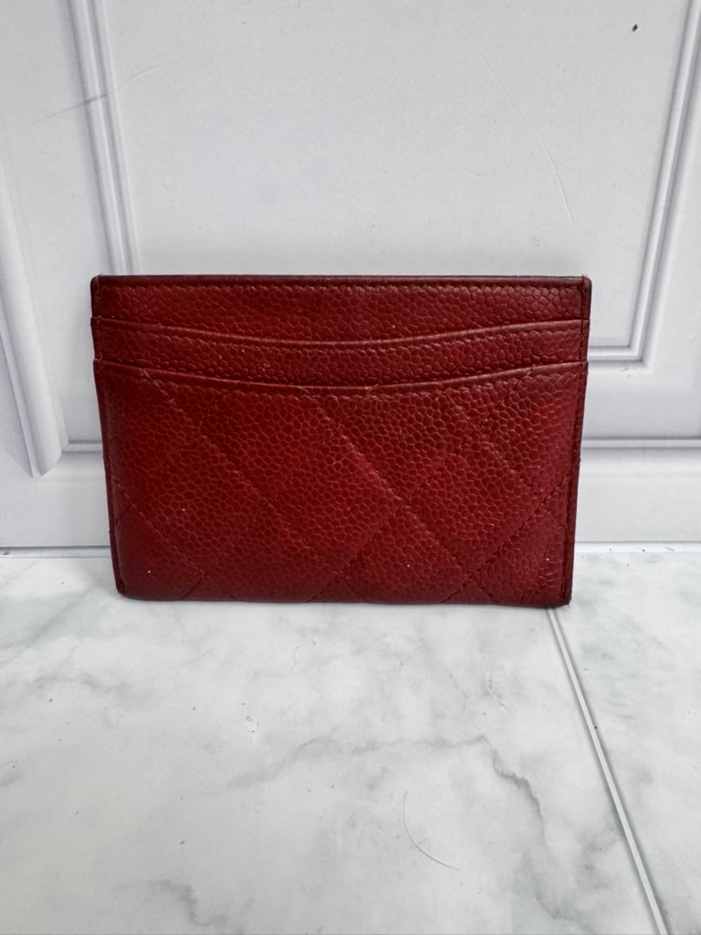 Chanel Red Diamond Quilted Caviar Leather Card Case 