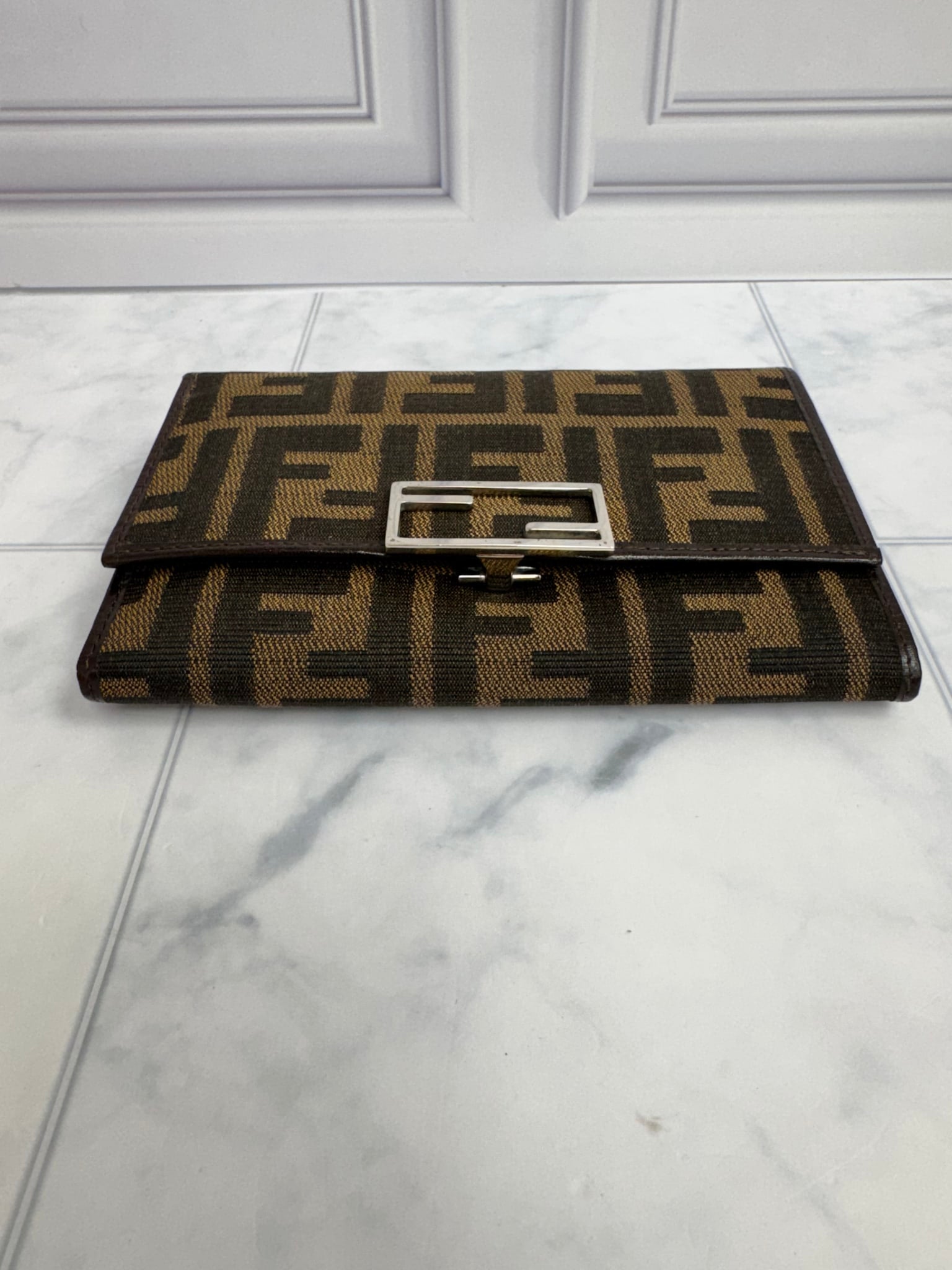 Fendi Brown And Black Zucca Canvas Compact Wallet