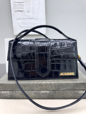 BRAND NEW - Jacquemus Black Croc Embossed Leather Le Bambino Handbag 2Way Handbag