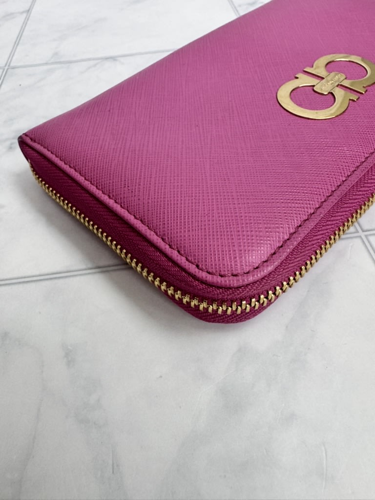 Salvatore Ferragamo Pink Saffiano Leather Long Zippy Wallet