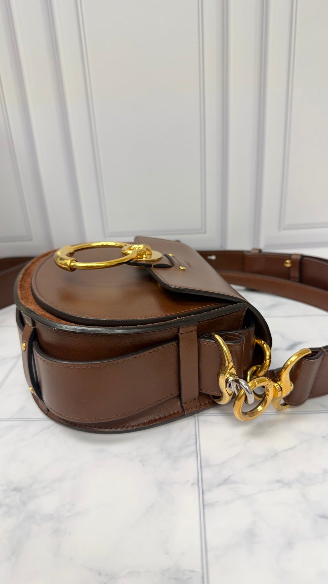 Chloe Brown Leather Tess Small Shoulder Bag