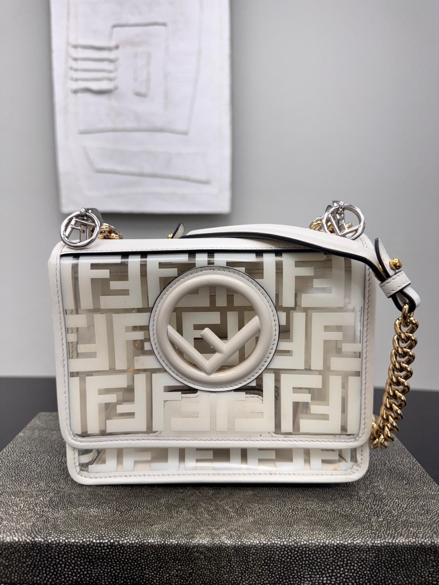 Fendi White Zucca PVC Kan I Logo Crossbody Bag
