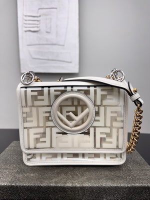 Fendi White Zucca PVC Kan I Logo Crossbody Bag