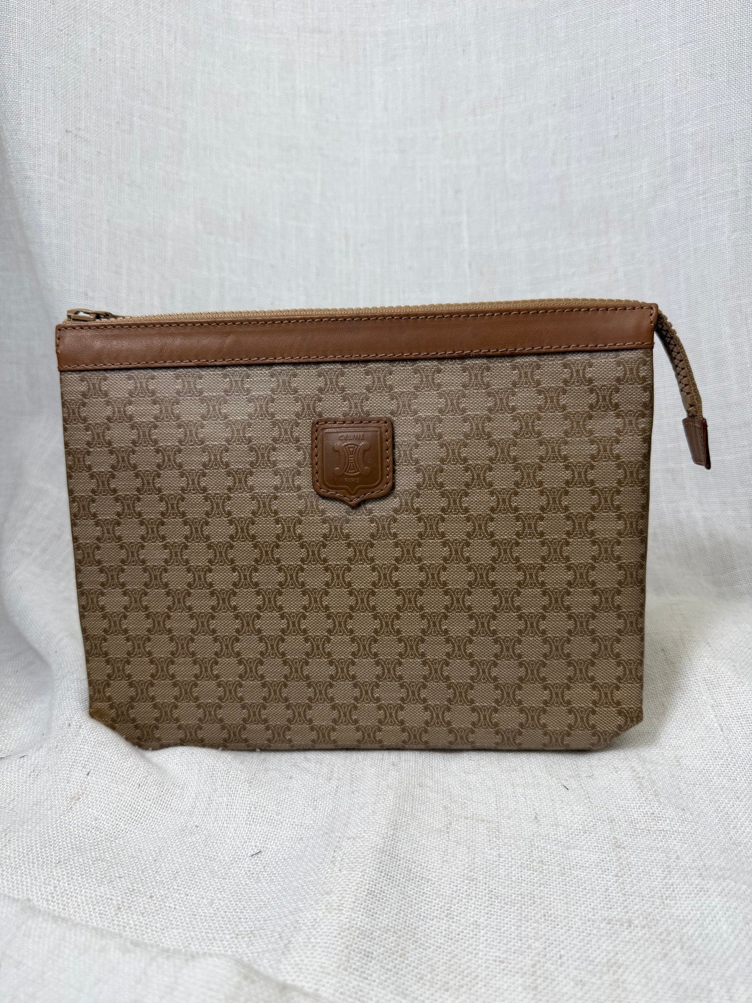Celine Beige Coated Canvas Macadam Clutch Bag