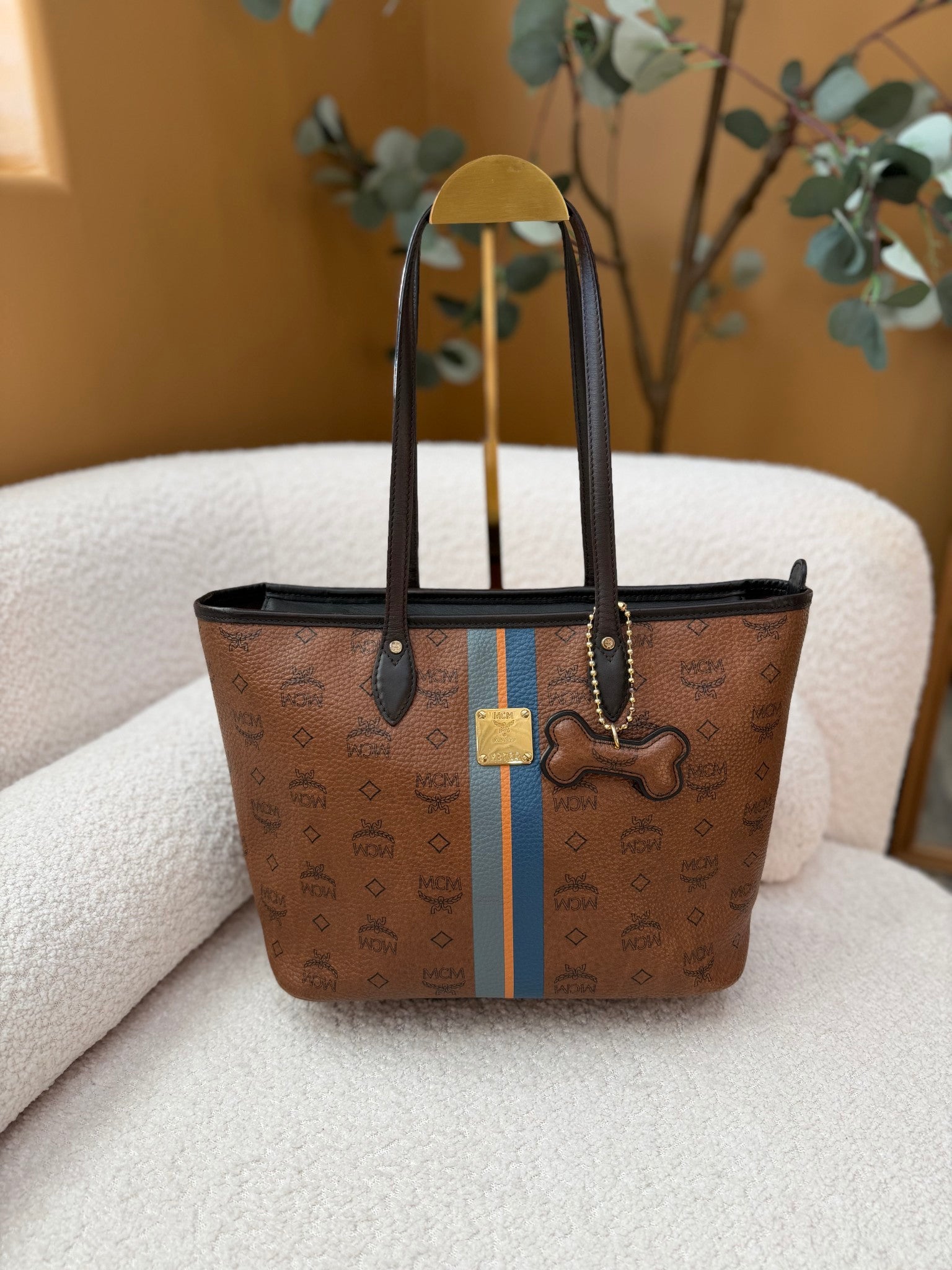 MCM Brown Coated Canvas Visetos Tote Bag