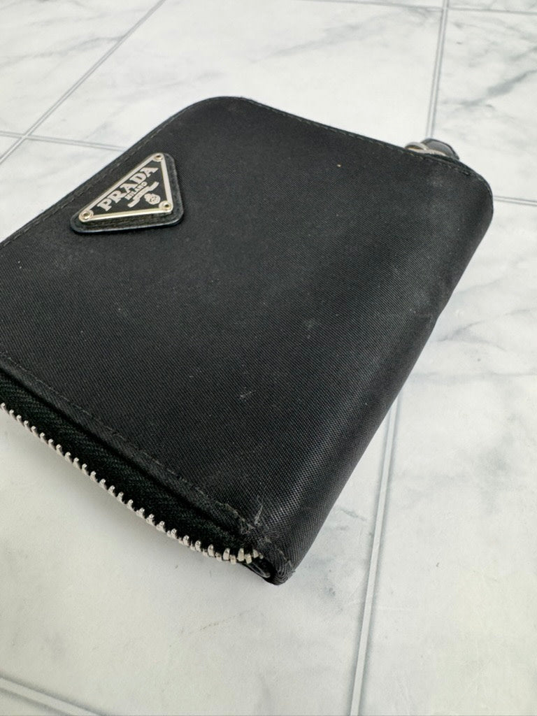 Prada Black Nylon Compact Zippy Wallet