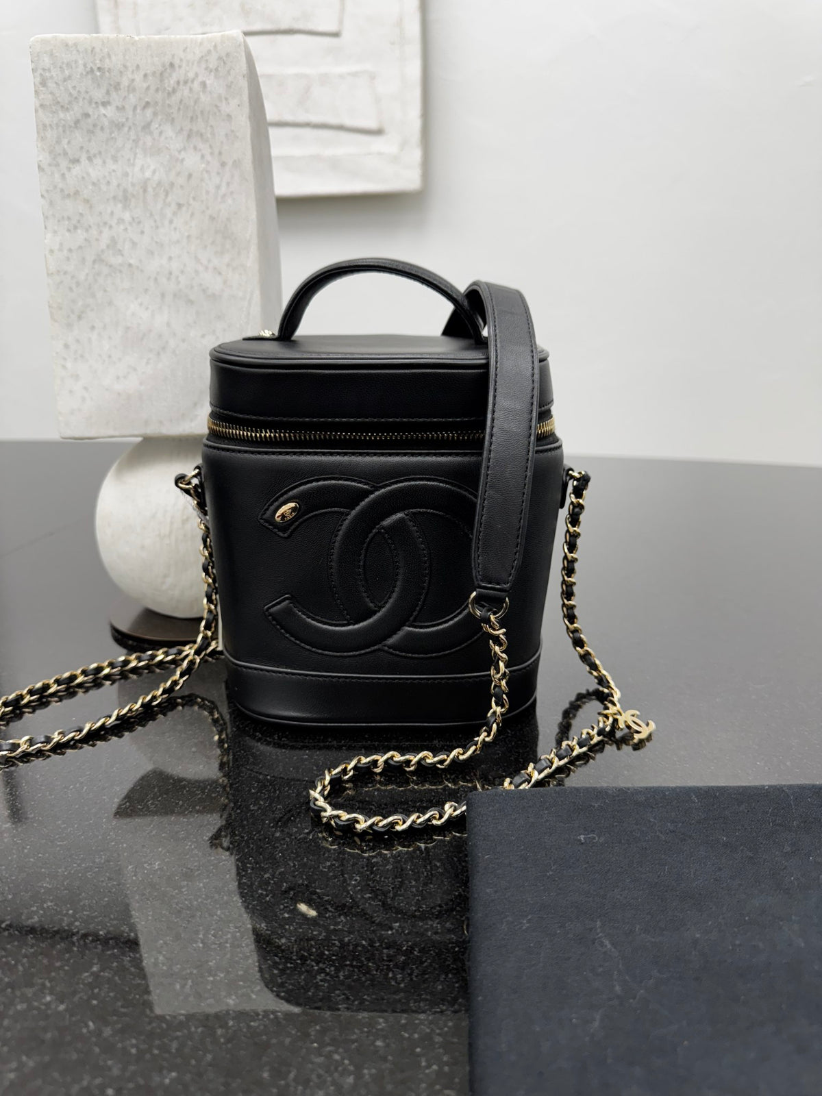 LIKE NEW - Chanel Black Calfskin Leather CC Mania Vanity Case