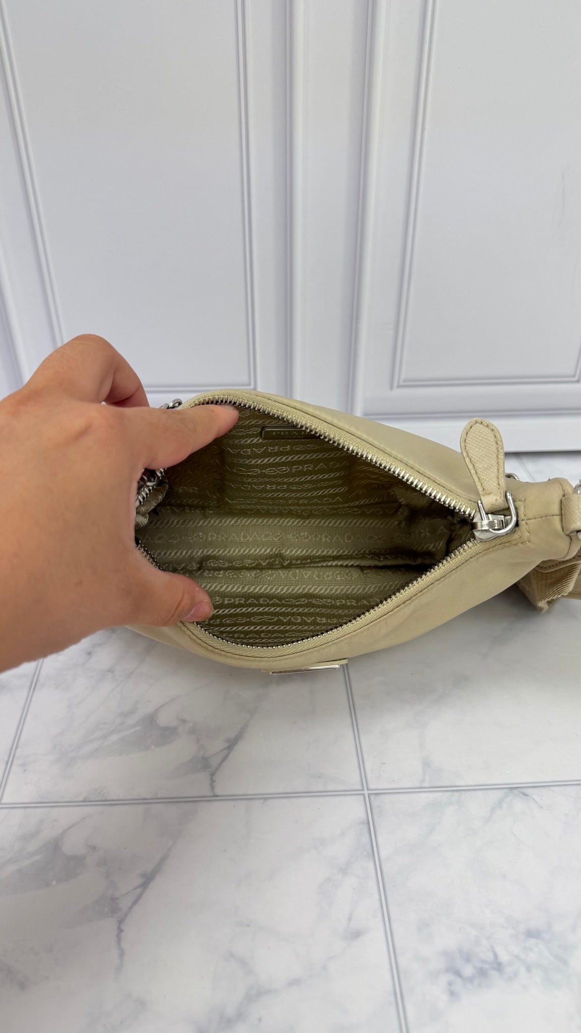 Prada Beige Nylon Re-Edition Crossbody Bag 