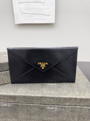 Prada Black Saffiano Leather Envelope Wallet