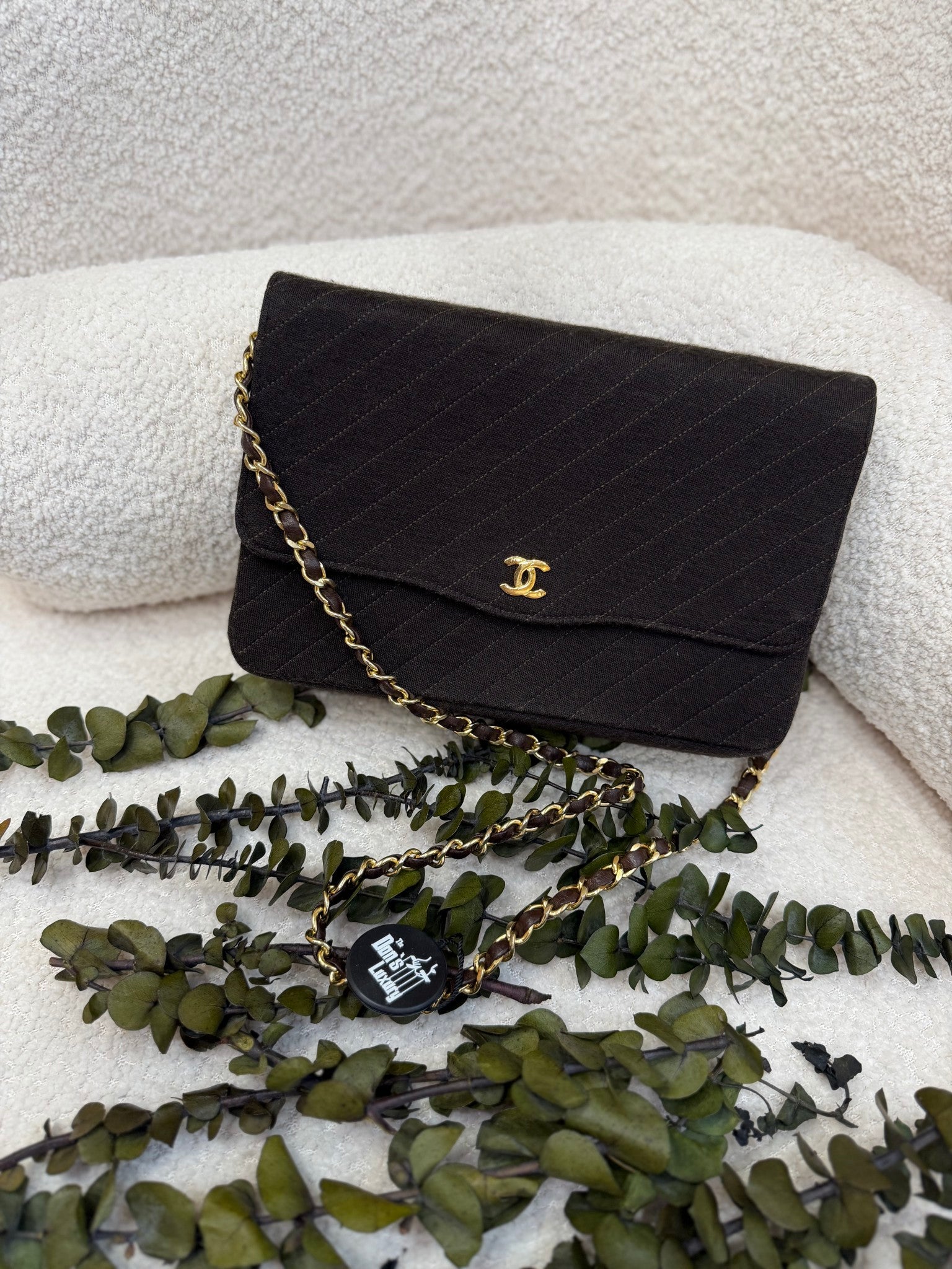 Chanel Chocolate Brown Diaginal Quilted Jersey Knit 24K Small Single Flap Bag