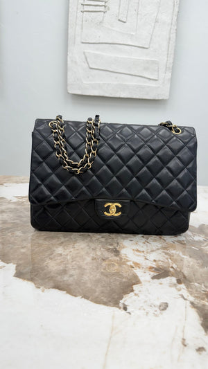 Chanel Black Quilted Lambskin Leather Maxi Flap Bag