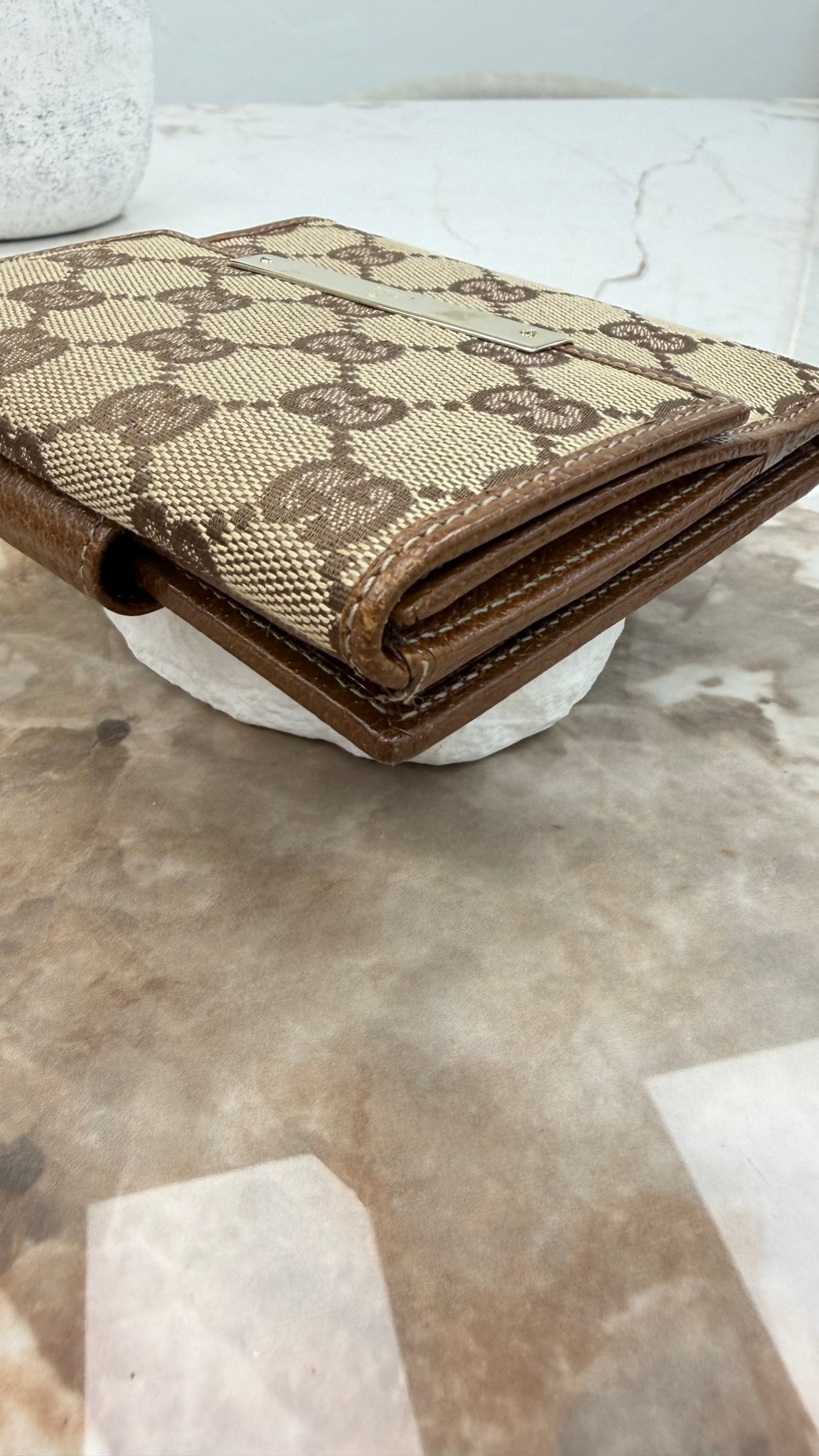 Gucci Brown GG Canvas Compact Snap Wallet