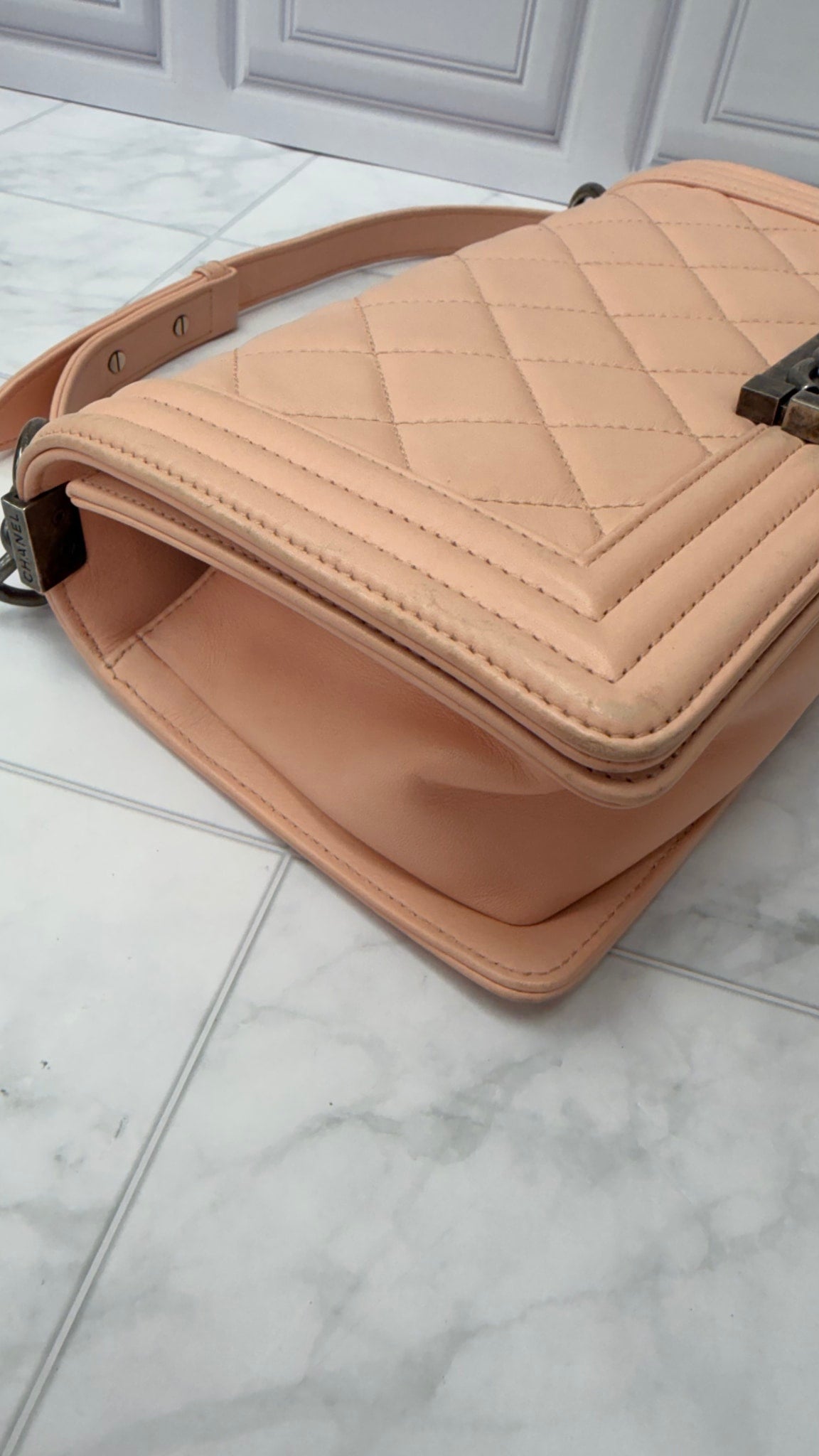 Chanel Light Pink Lambskin Leather Boy Bag 