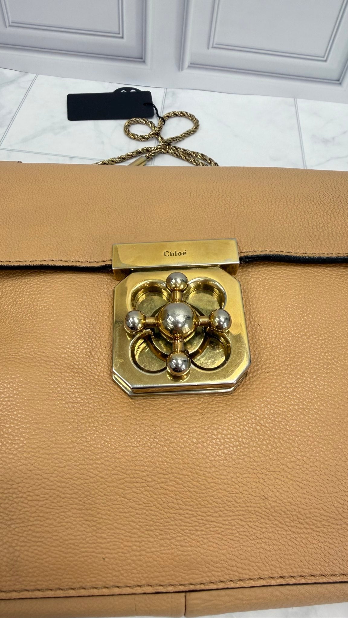 Chloe Beige Leather Medium Elsie Chain Shoulder Bag