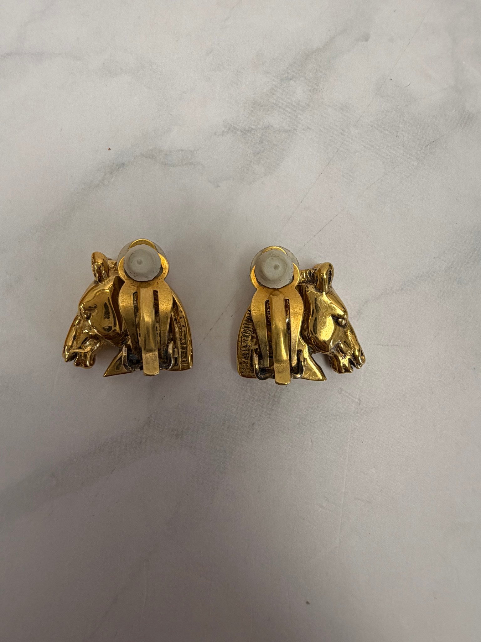 Hermes Gold Vintage Cheval Horse Head Earrings