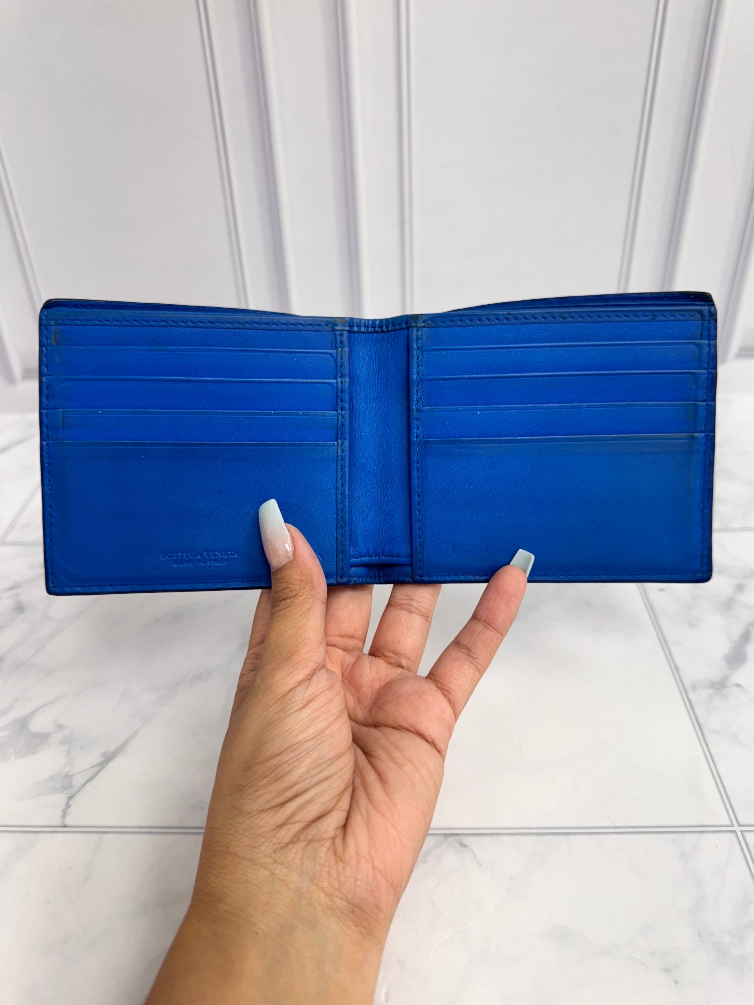 Bottega Veneta Blue Intrecciato Leather Bifold Wallet