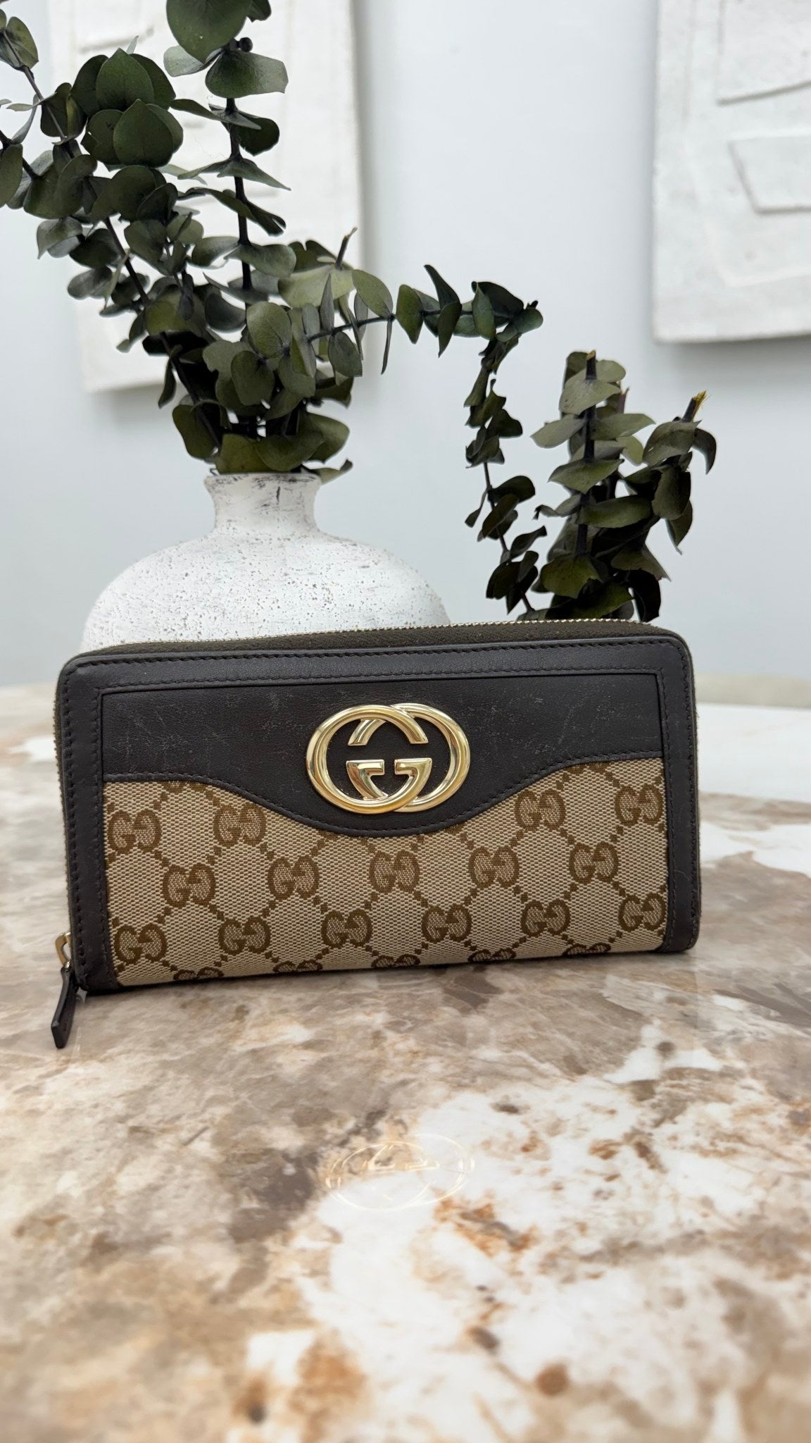 Gucci Brown GG Canvas Interlocking G Zippy Wallet 
