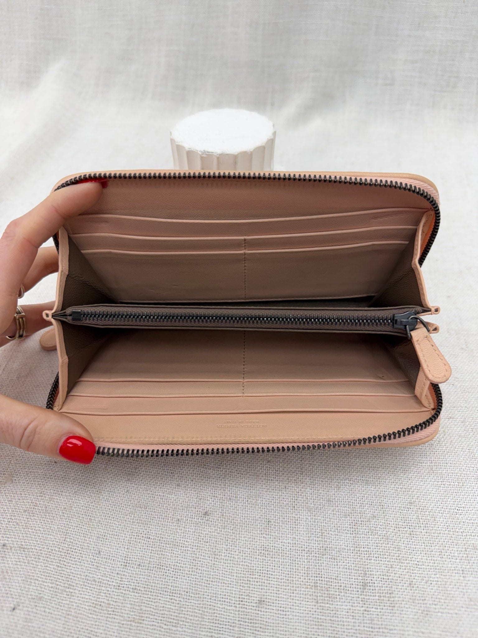 Bottega Veneta Peach Intracciato Leather Zippy Wallet