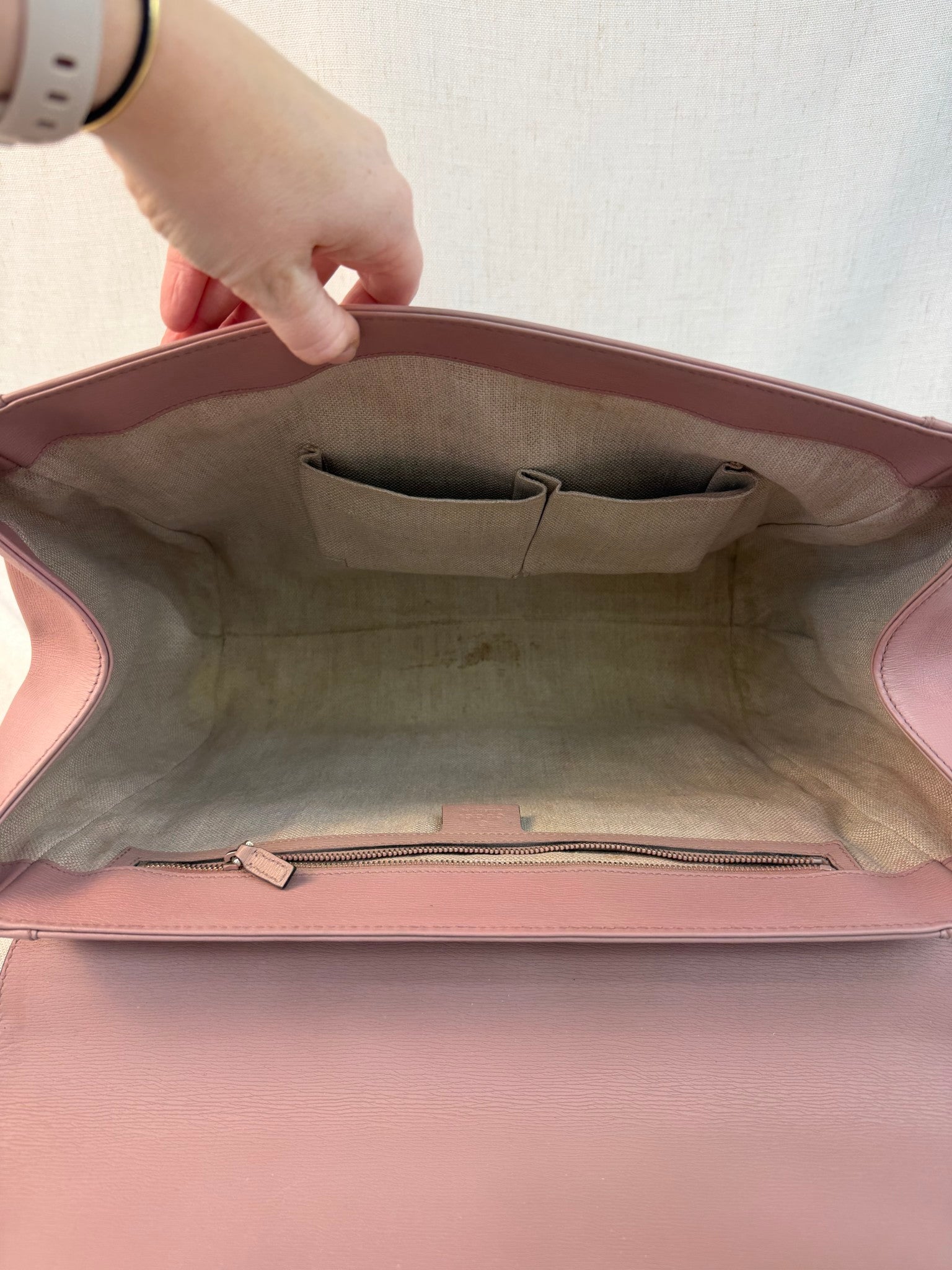 Gucci Dusty Rose Leather Bamboo Top Handle Bag