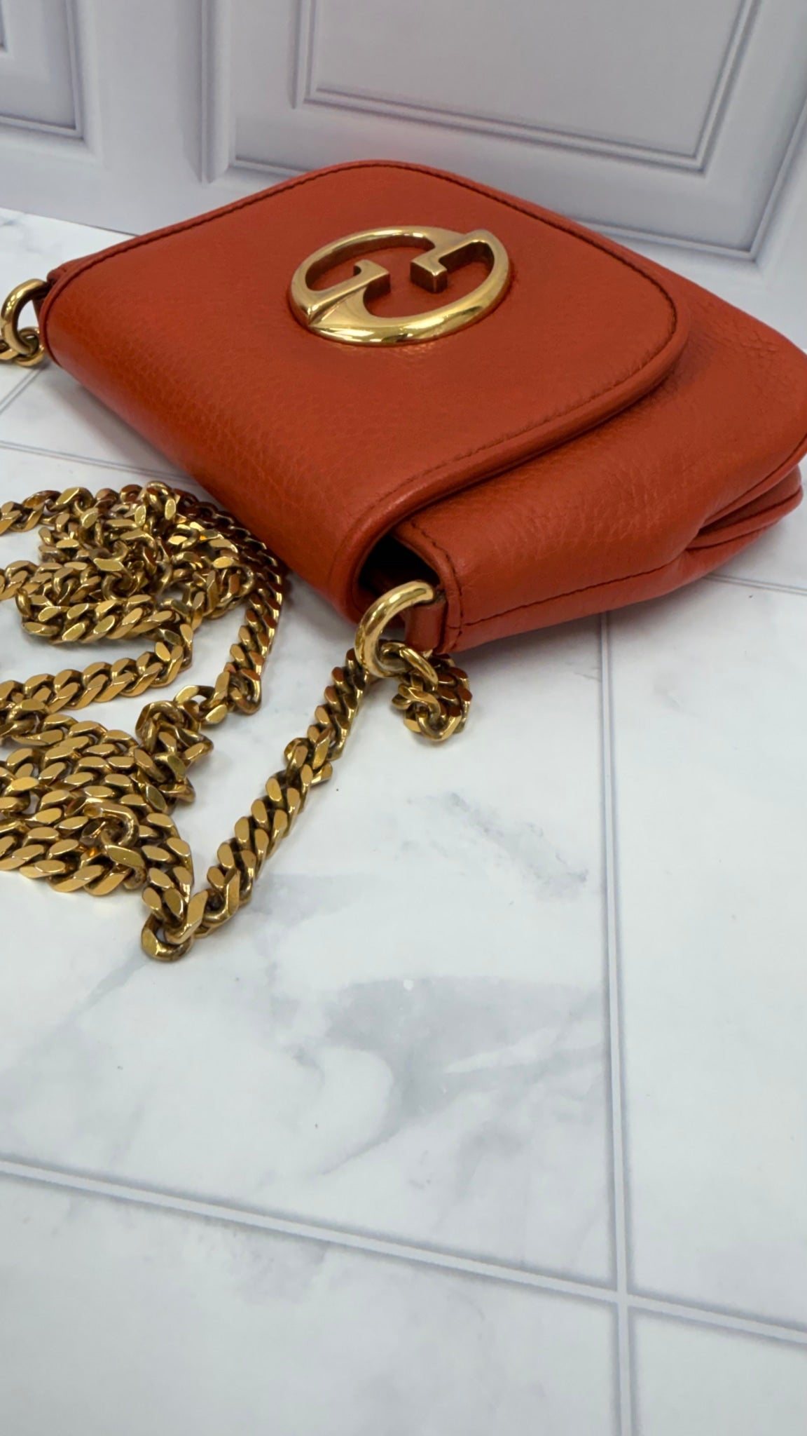 Gucci Orange Leather 1973 GG Chain Crossbody