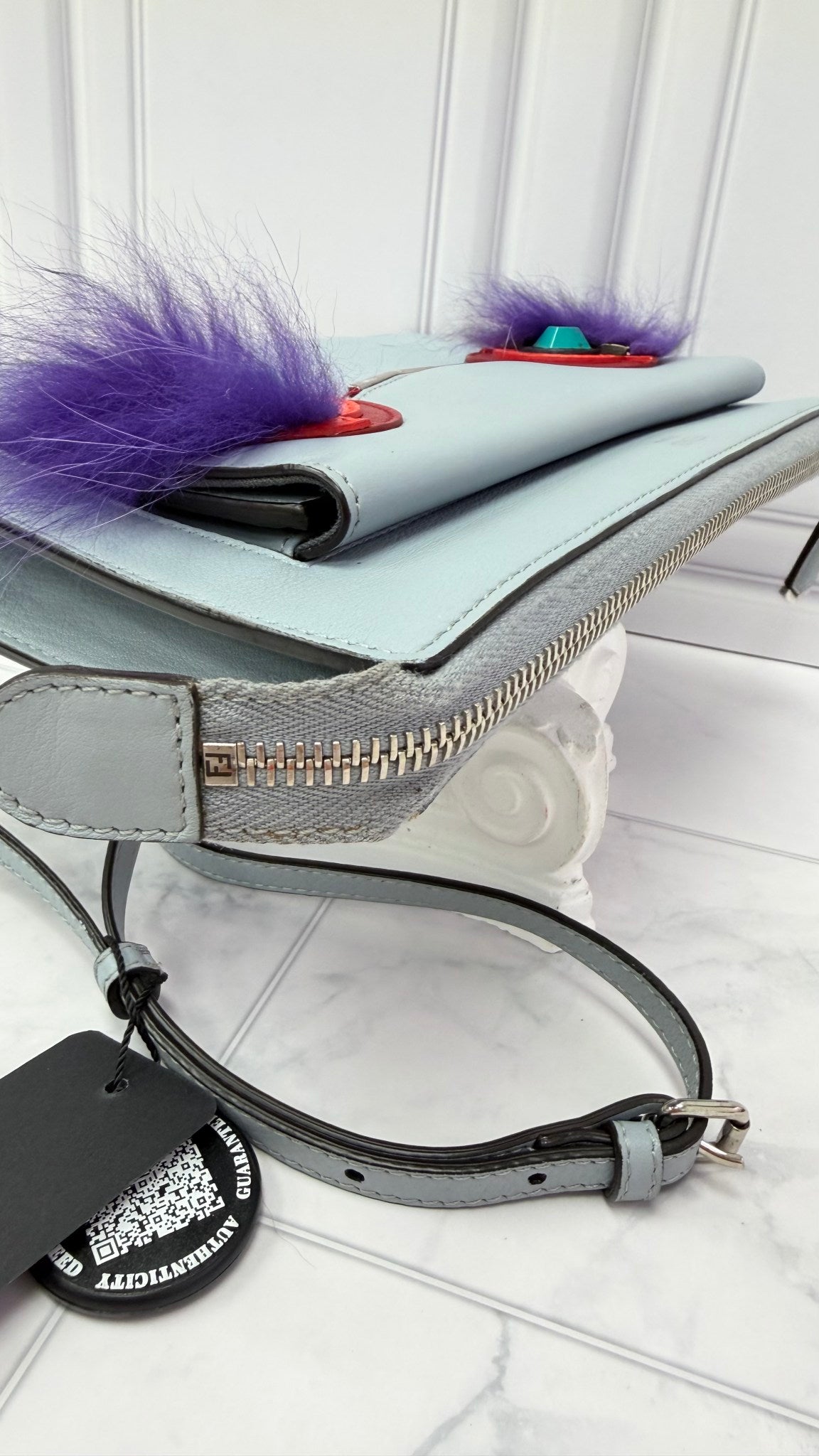 Fendi Blue Leather Monsters Crossbody Bag