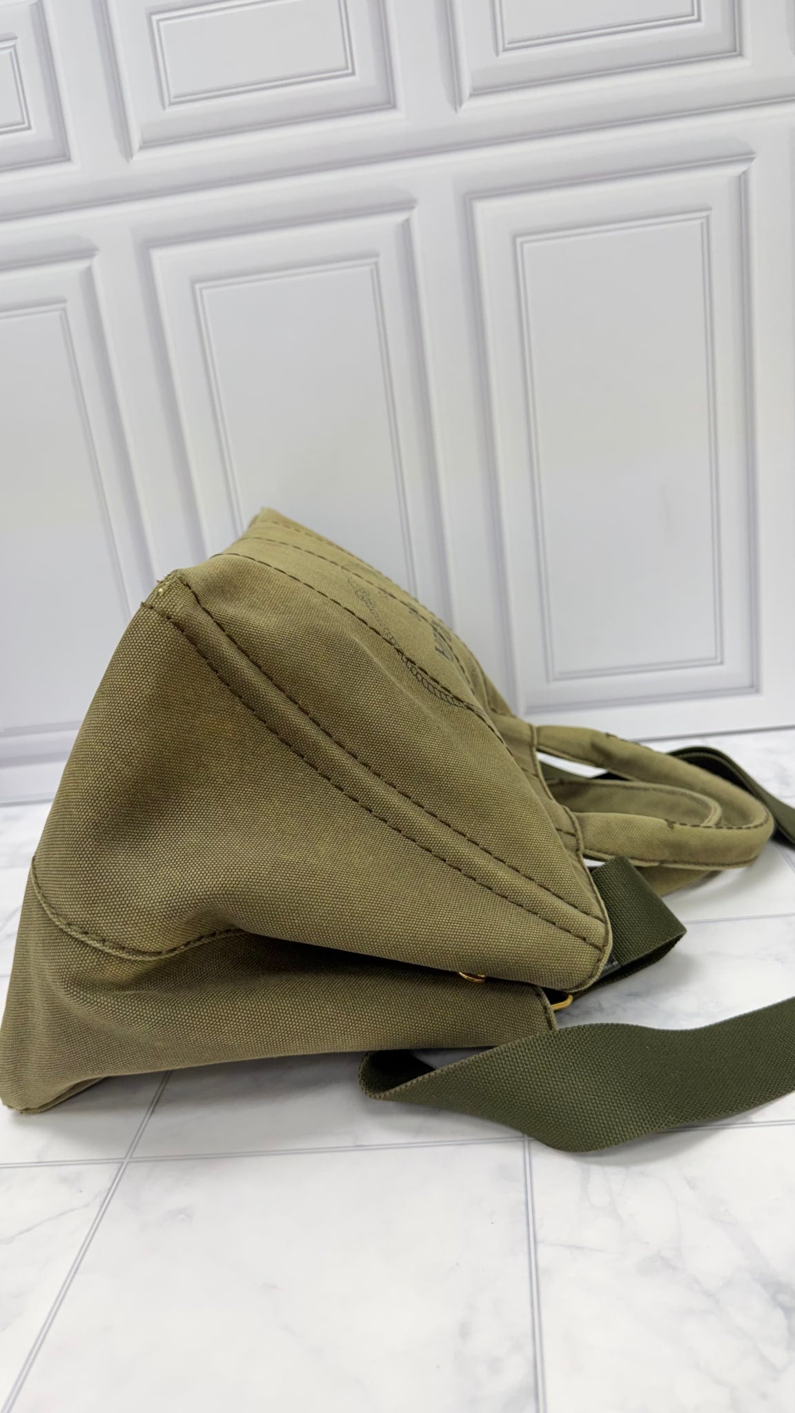 Prada Olive Green Canapa Canvas Tote Bag