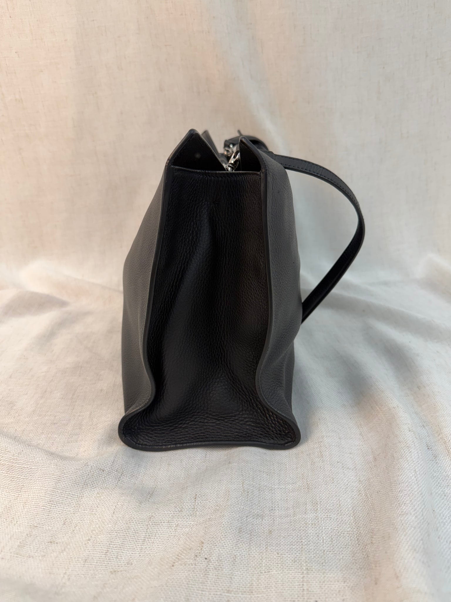 Gucci Black Leather Bamboo Handle Two Way Bag