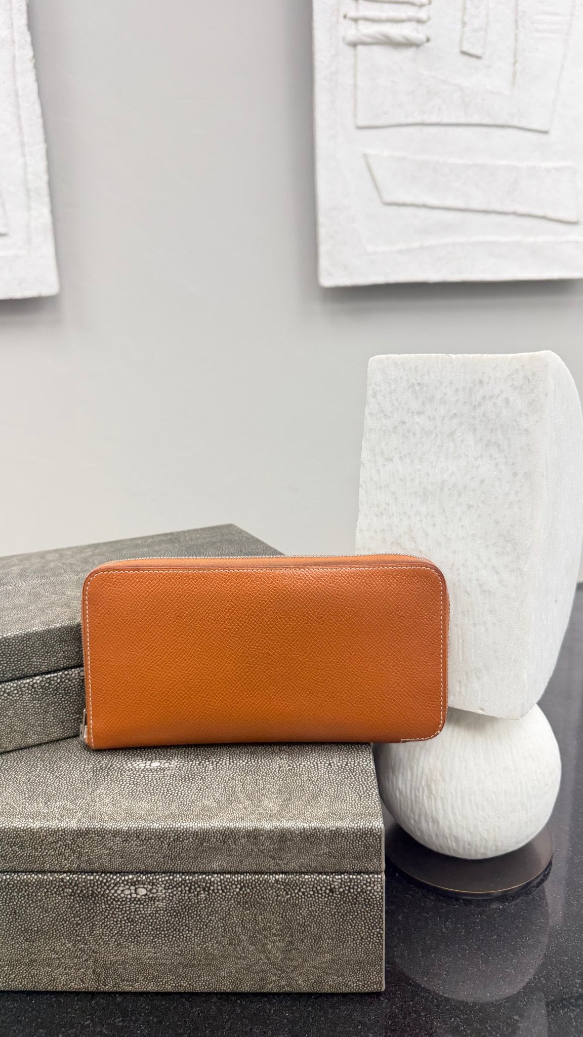 Hermes Brown Epsom Leather Silk'in Classique Zippy Wallet 