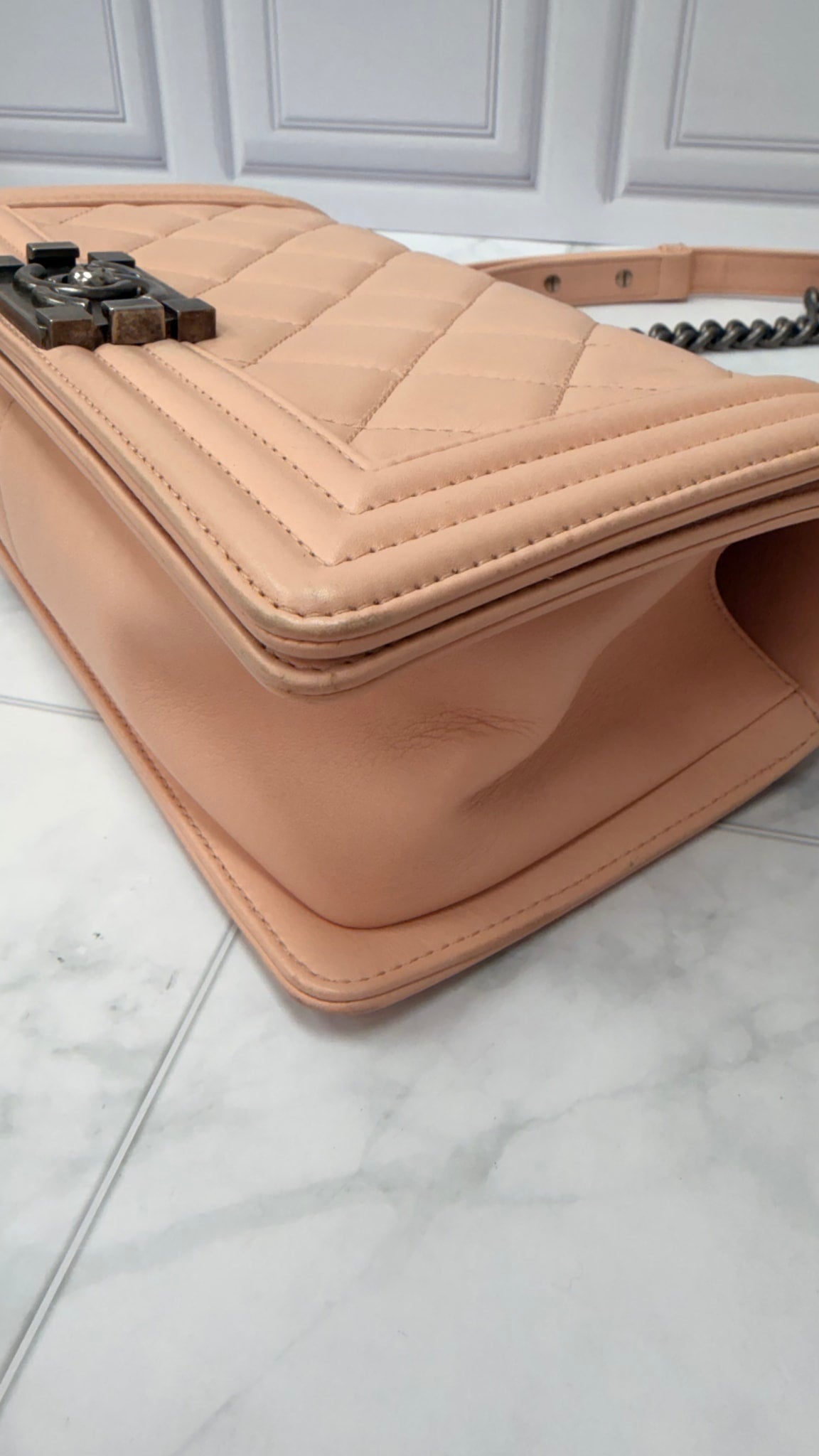 Chanel Light Pink Lambskin Leather Boy Bag 