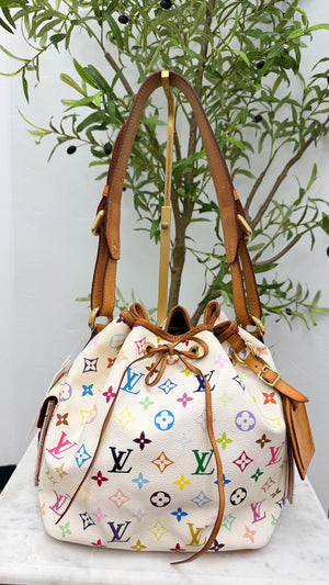Louis Vuitton White Multicolor Monogram Petit Noe Bucket Shoulder Bag