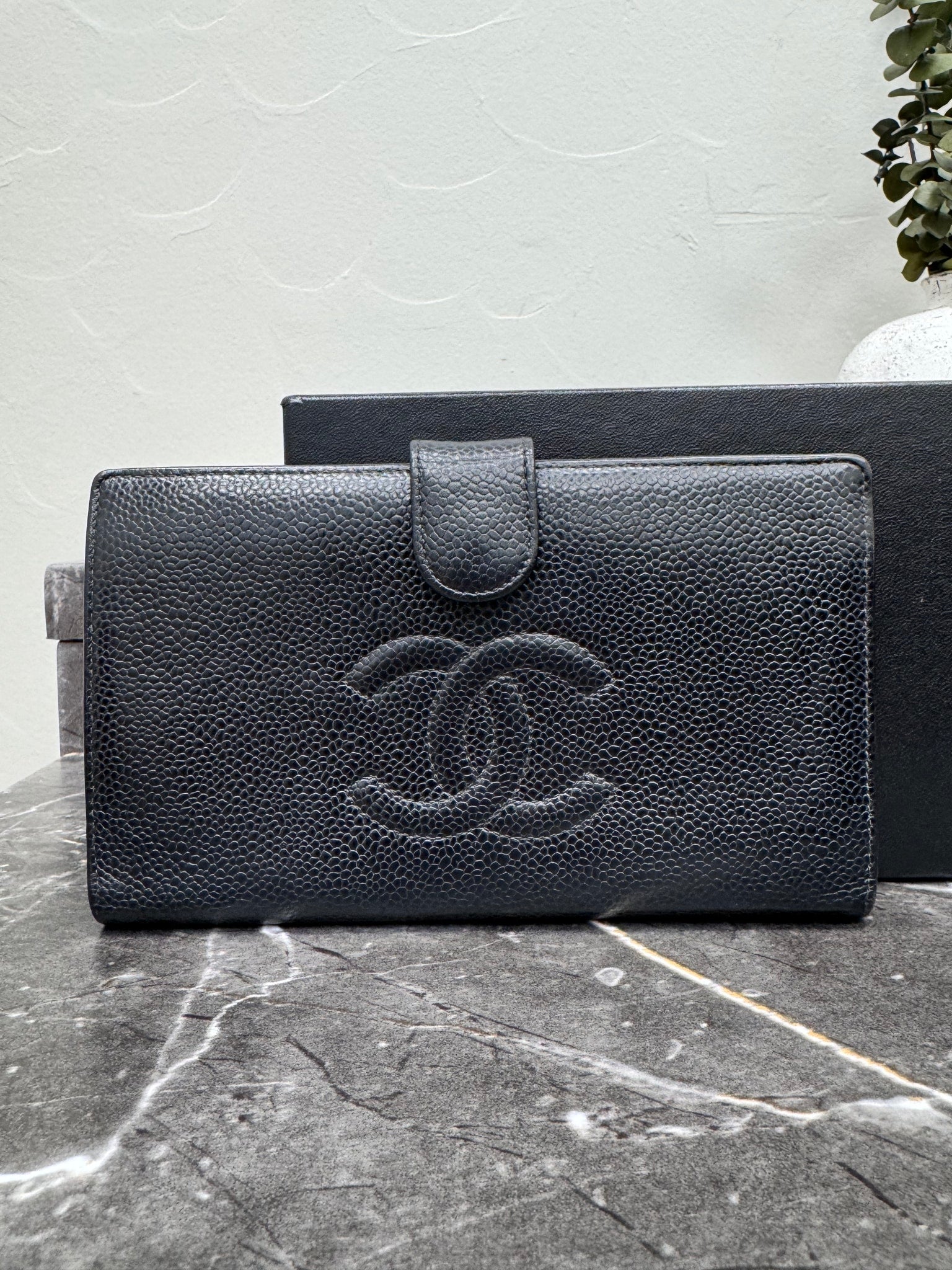 Chanel Black Caviar Leather Long Wallet