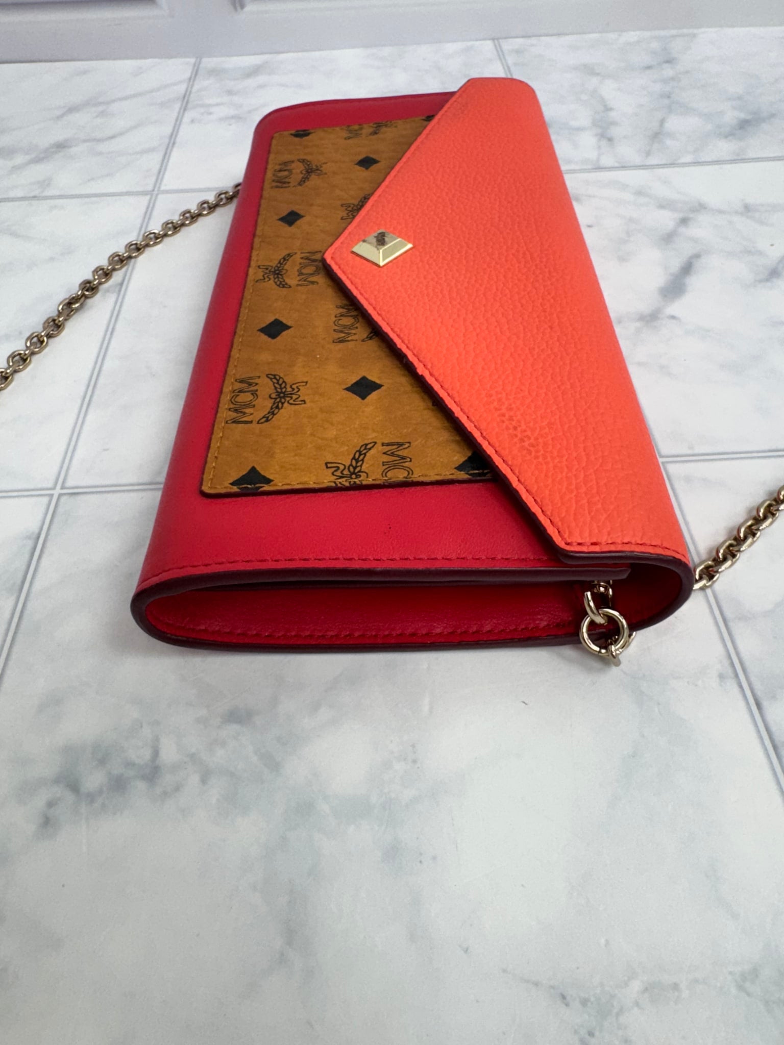 MCM Tricolor Leather Wallet On A Chain