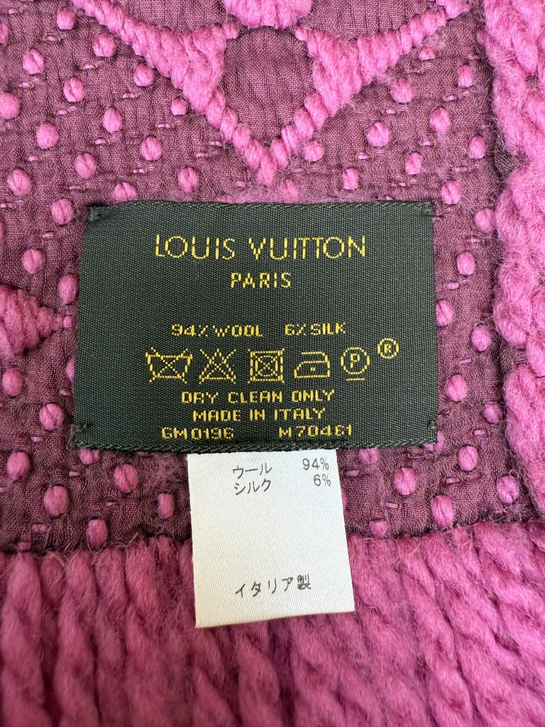  Louis Vuitton Cherry Pink Logomania Scarf Wool Scarf