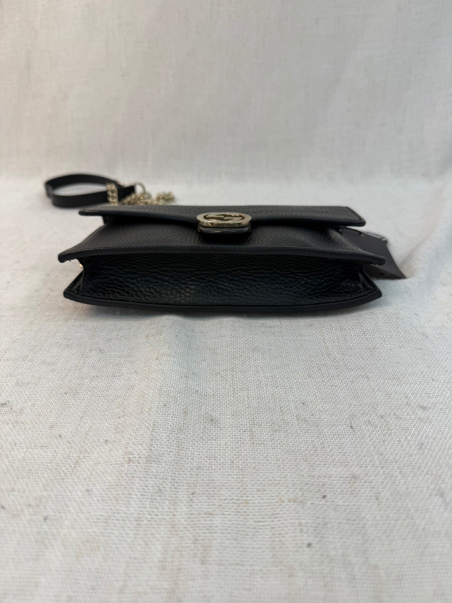 Gucci Black Leather Interlocking G Wallet On Chain Bag