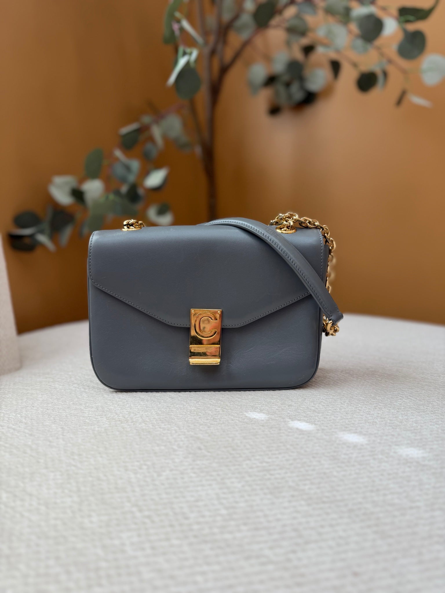 Celine Gray Leather Small C Shoulder Bag