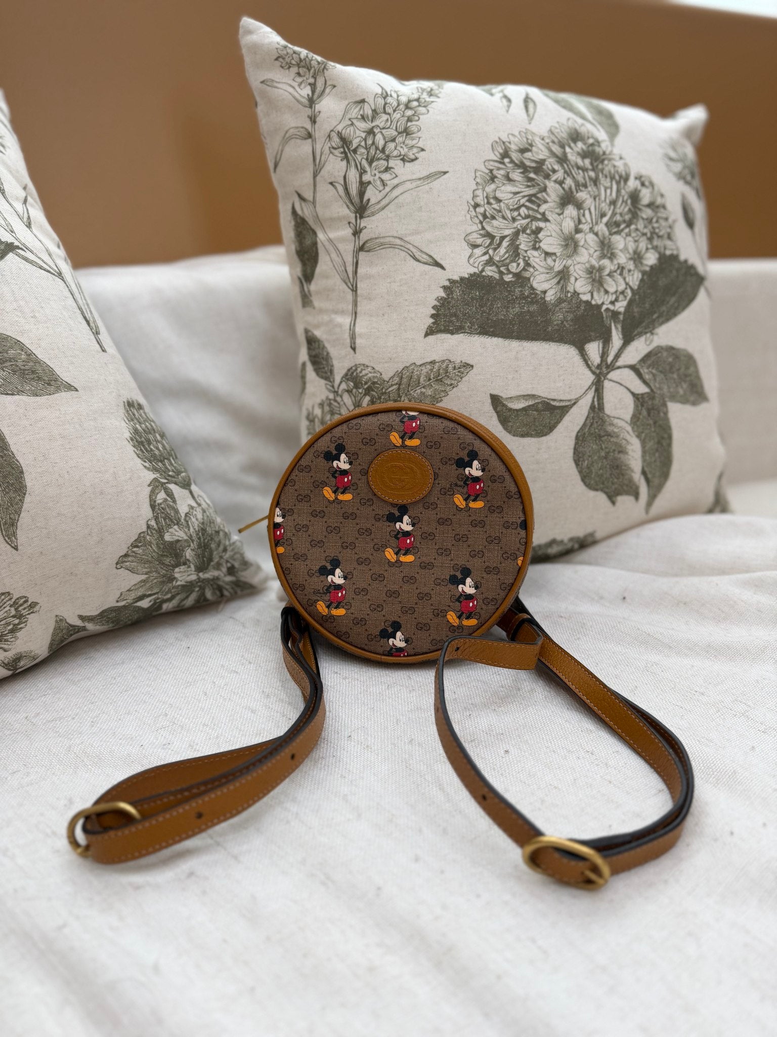 Gucci X Disney Brown Coated Canvas  Mickey Mouse Round Backpack