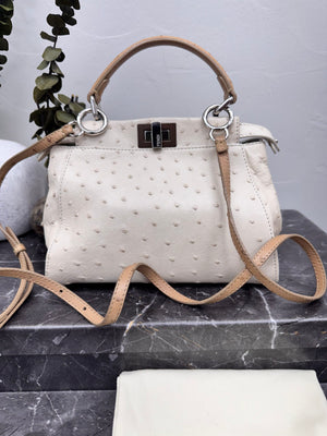 Fendi Beige Ostrich Peekaboo Iconic Mini 2Way Bag