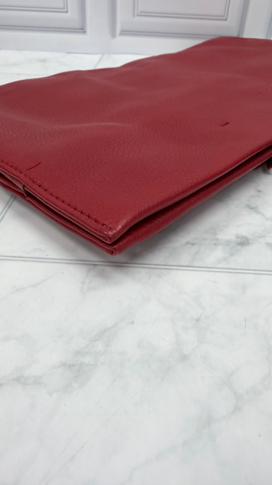 Gucci Red  Leather Bamboo Tassel Clutch