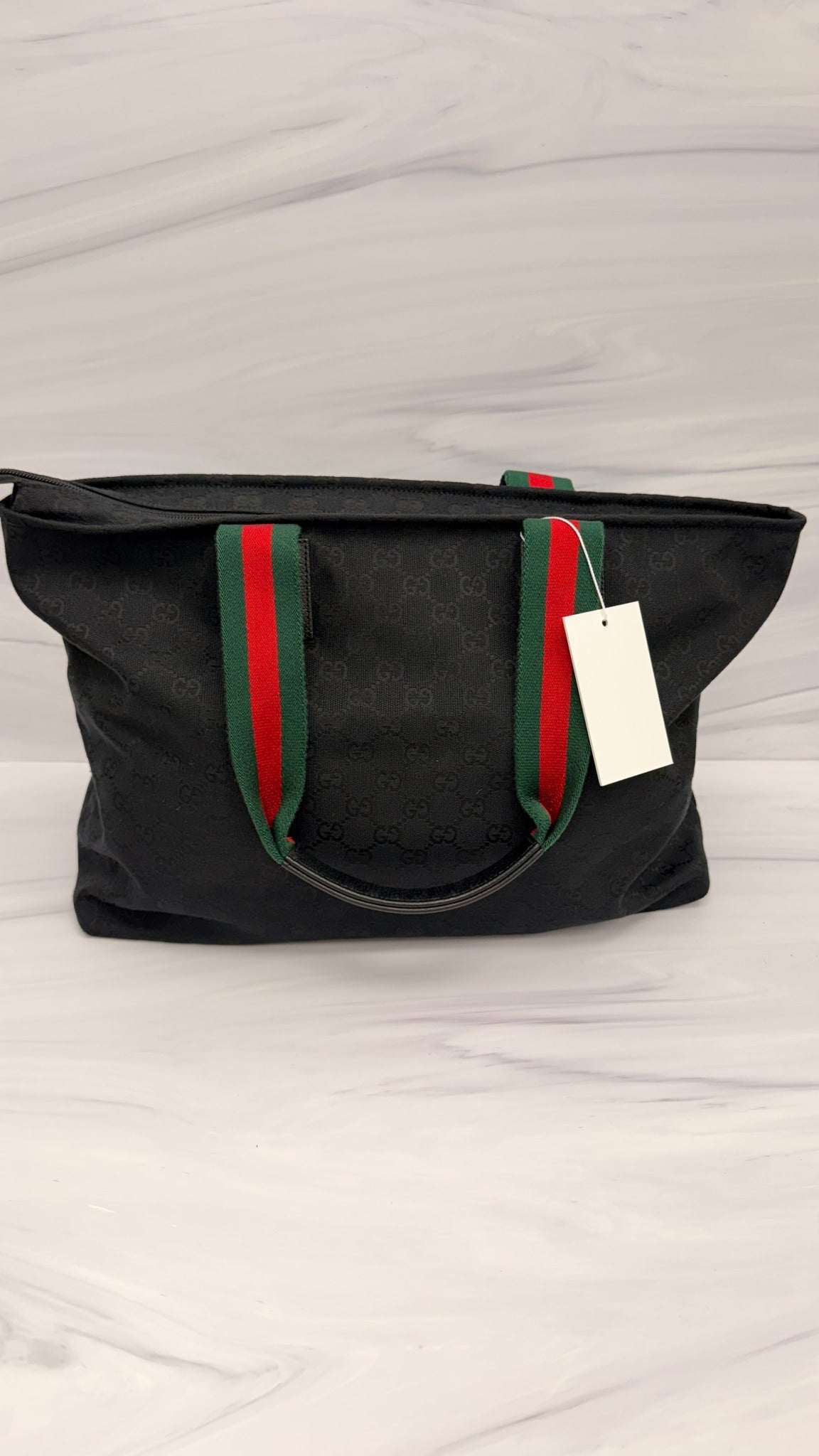 Gucci Black GG Canvas Web Handle Tote Bag
