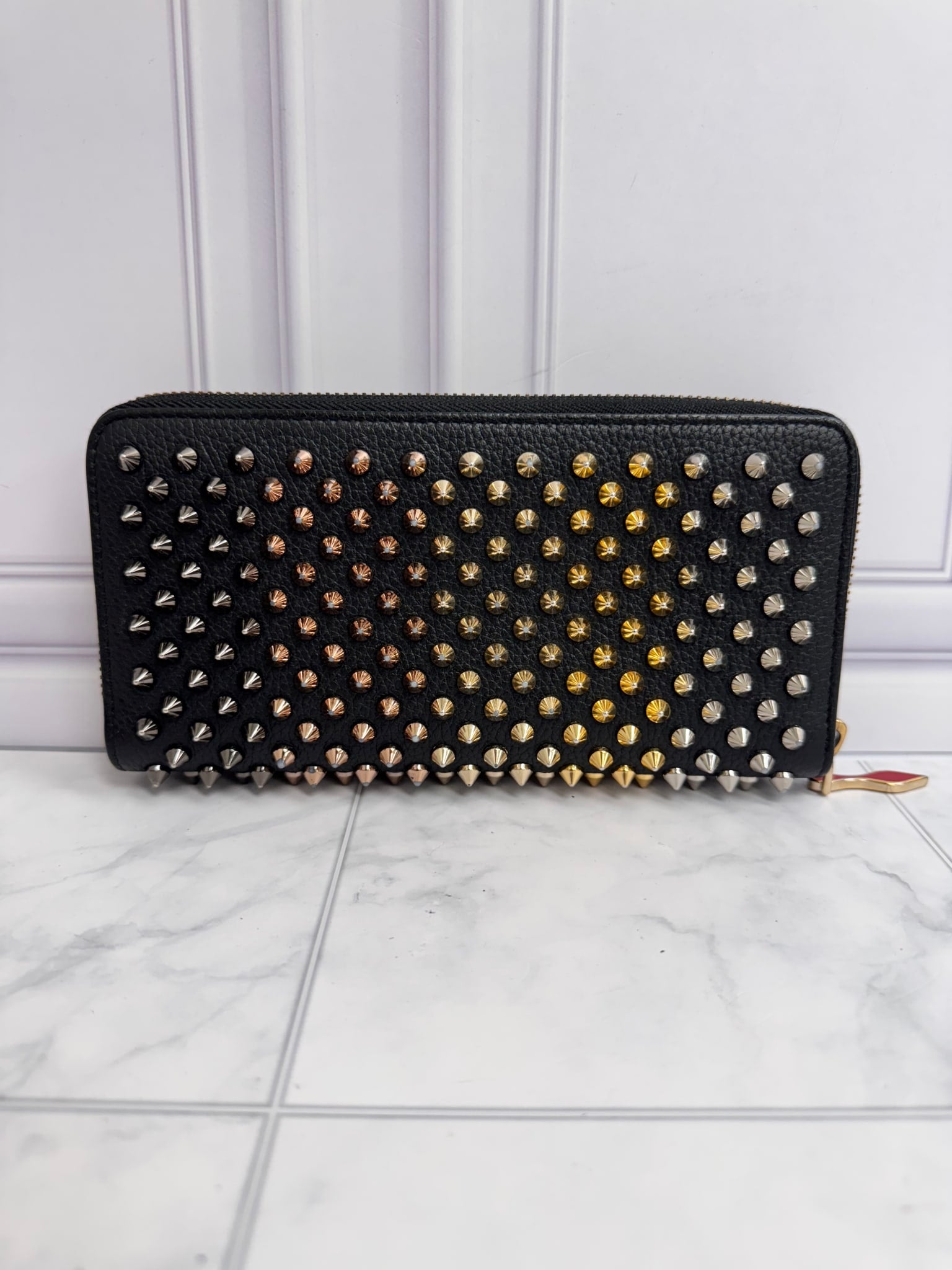 Christian Louboutin Black Multicolor Studded Zippy Wallet