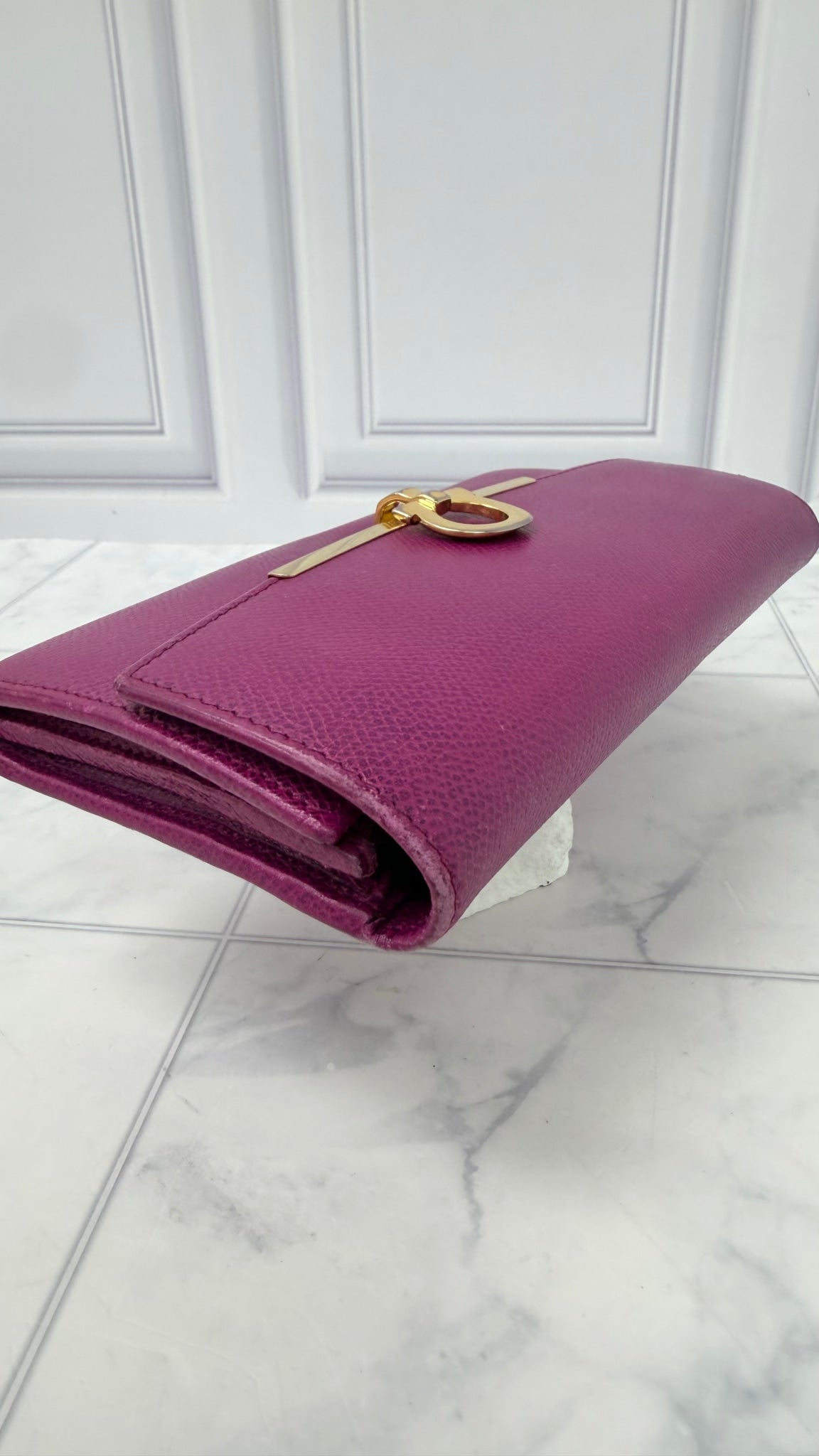 Salvatore Ferragamo Purple Grained Leather Long Wallet 