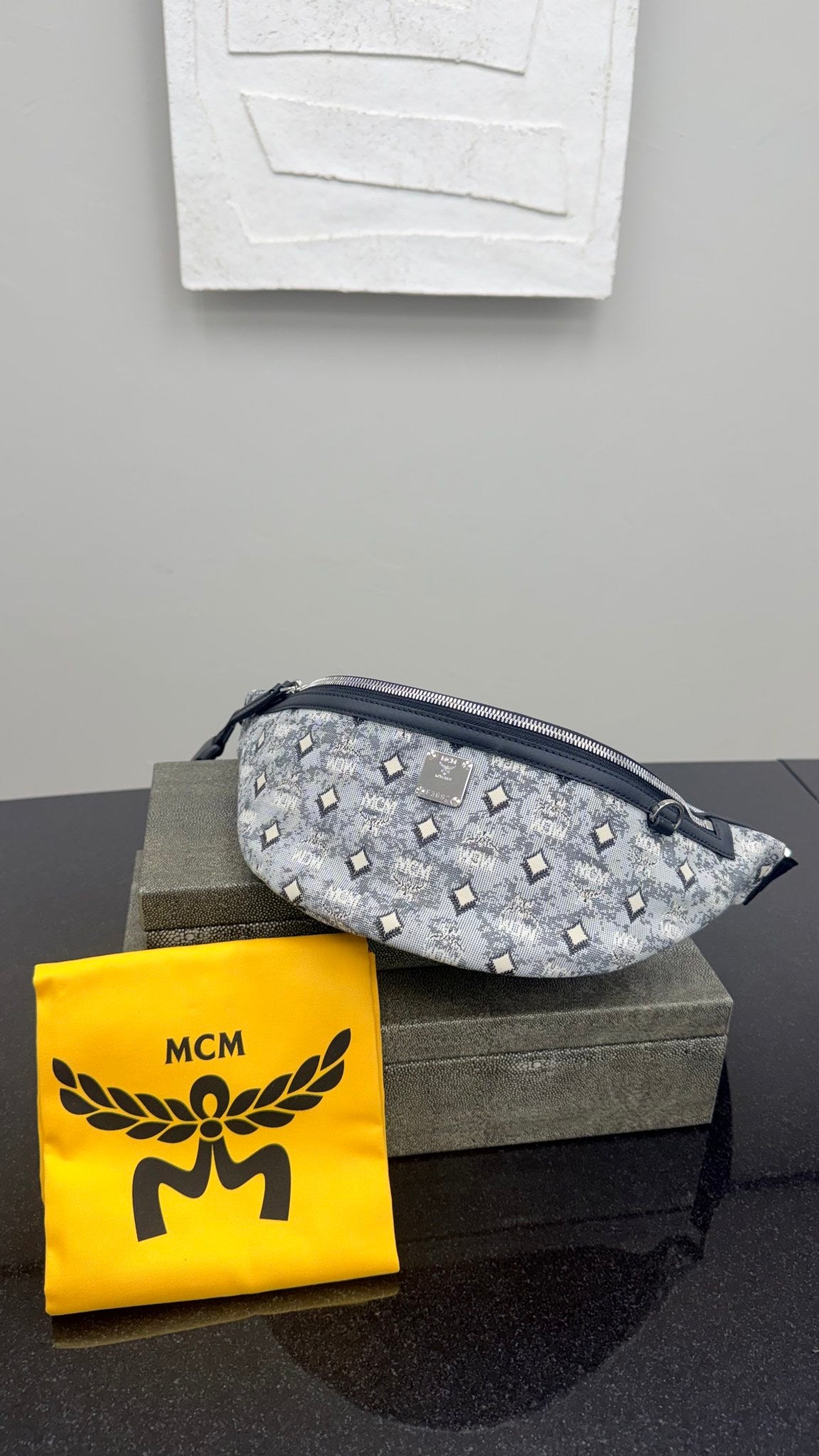 BRAND NEW - MCM Black Denim Canvas Belt Bag 