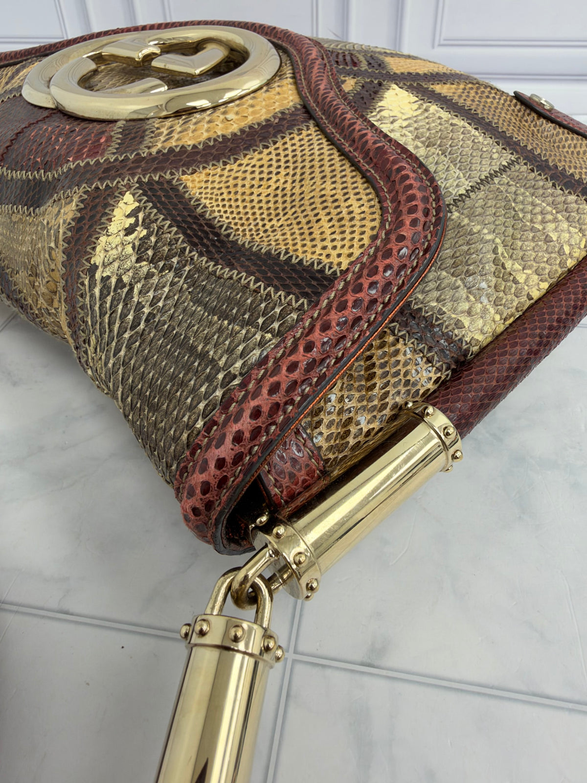Gucci Multicolor Exotic Patchwork Britt Medium Shoulder Bag